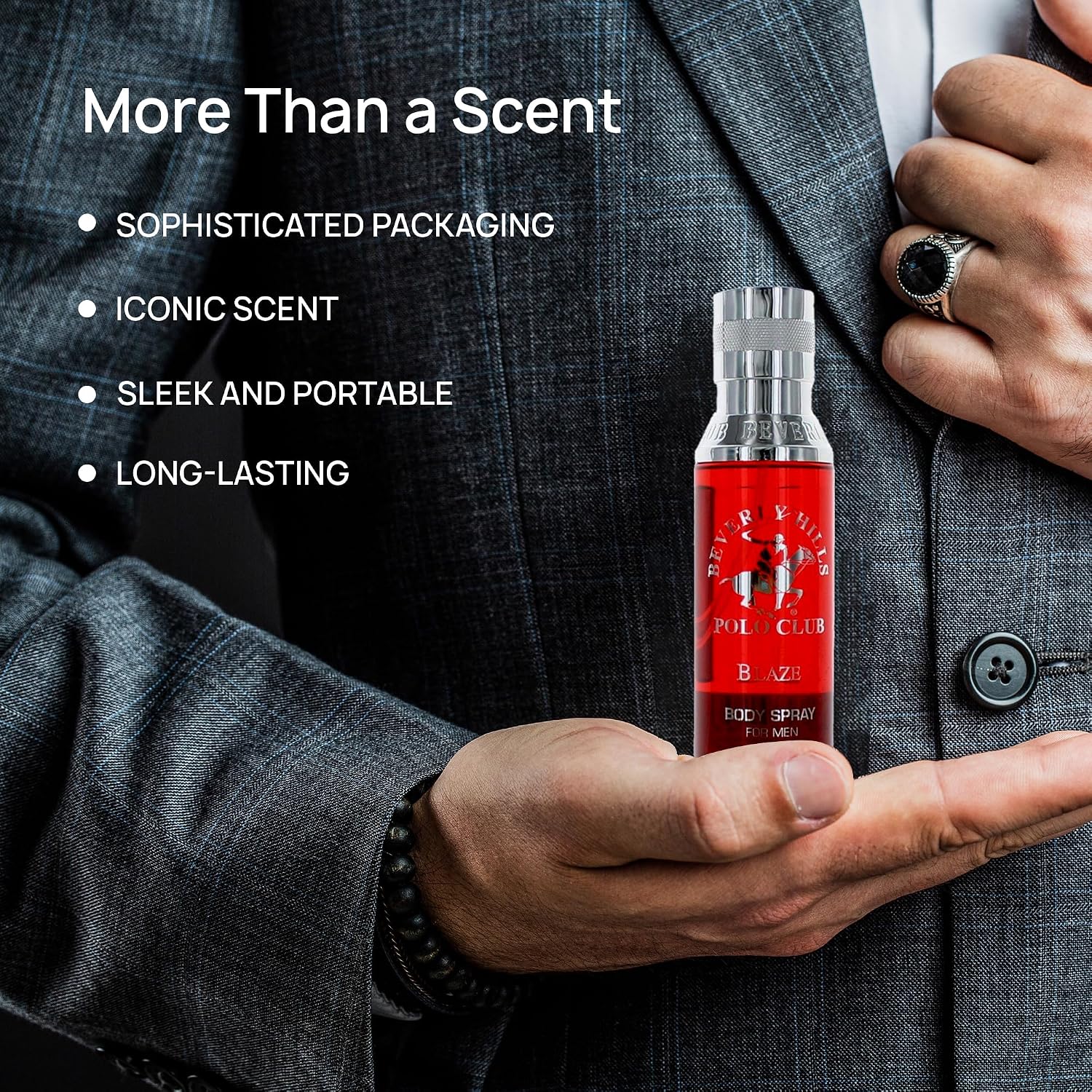 Beverly Hills Polo Club Body Spray for Men - BHPC Blaze - Fresh, Earthy with Notes of Cedar & Basil - Long Lasting Body Mist Cologne Scent - Ideal Gift for Him, 6oz