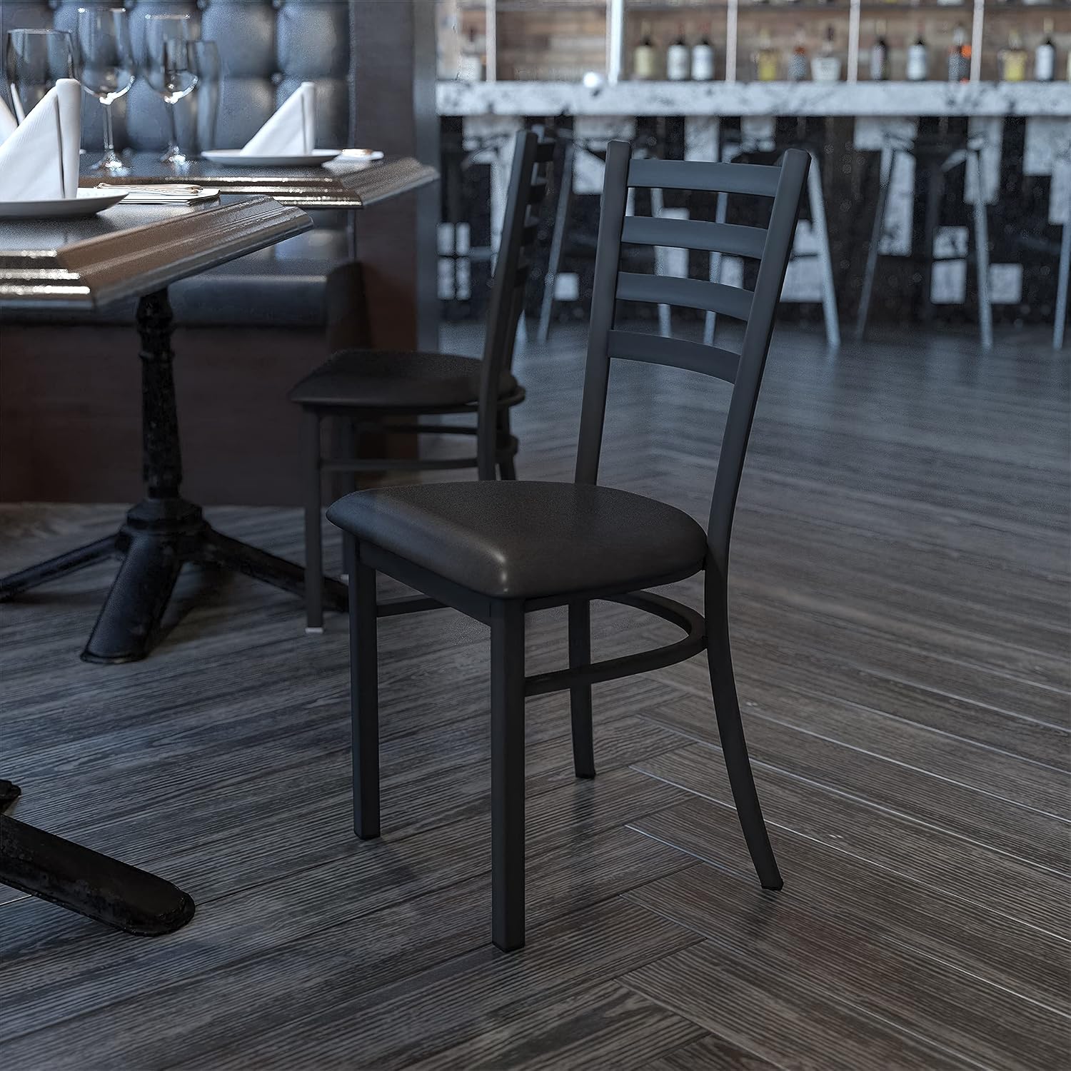Flash Furniture Hercules Series Commercial Ladder Back Restaurant Chairs, Modern Lightweight Metal Dining Chairs with Padded Seats, Set of 2, Black