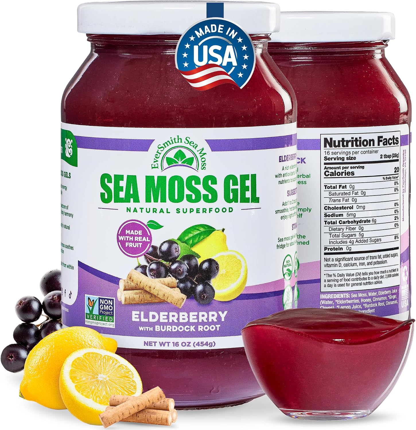 EverSmith Organics Wildcrafted Irish Sea Moss Gel, Mango Pineapple, 1 Jar