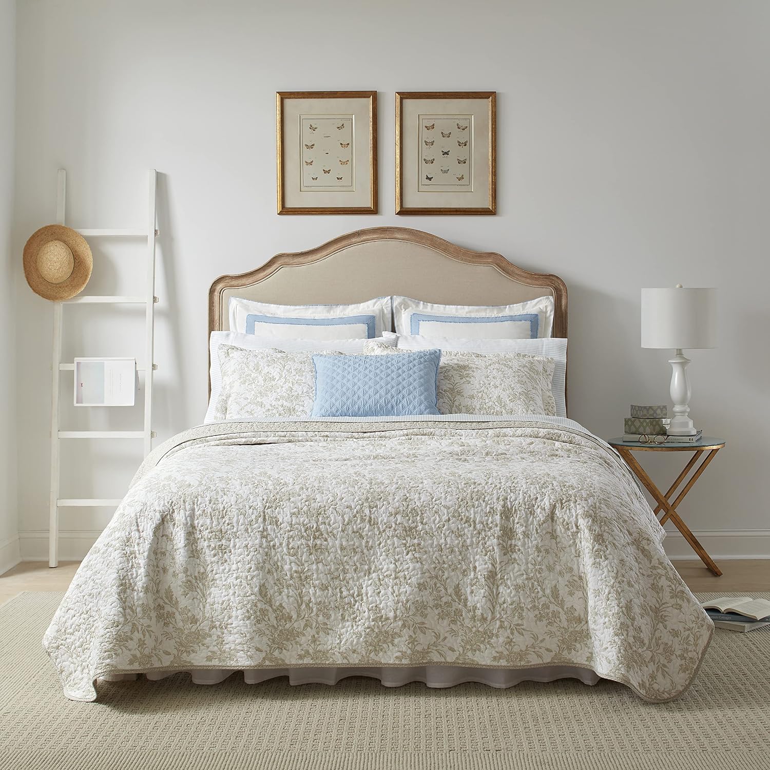 Laura Ashley – Queen Quilt Set, Soft & Lightweight Toile Bedding with Matching Shams, Reversible Floral Room Decor, College Dorm Room Essentials (Amberley Blue)