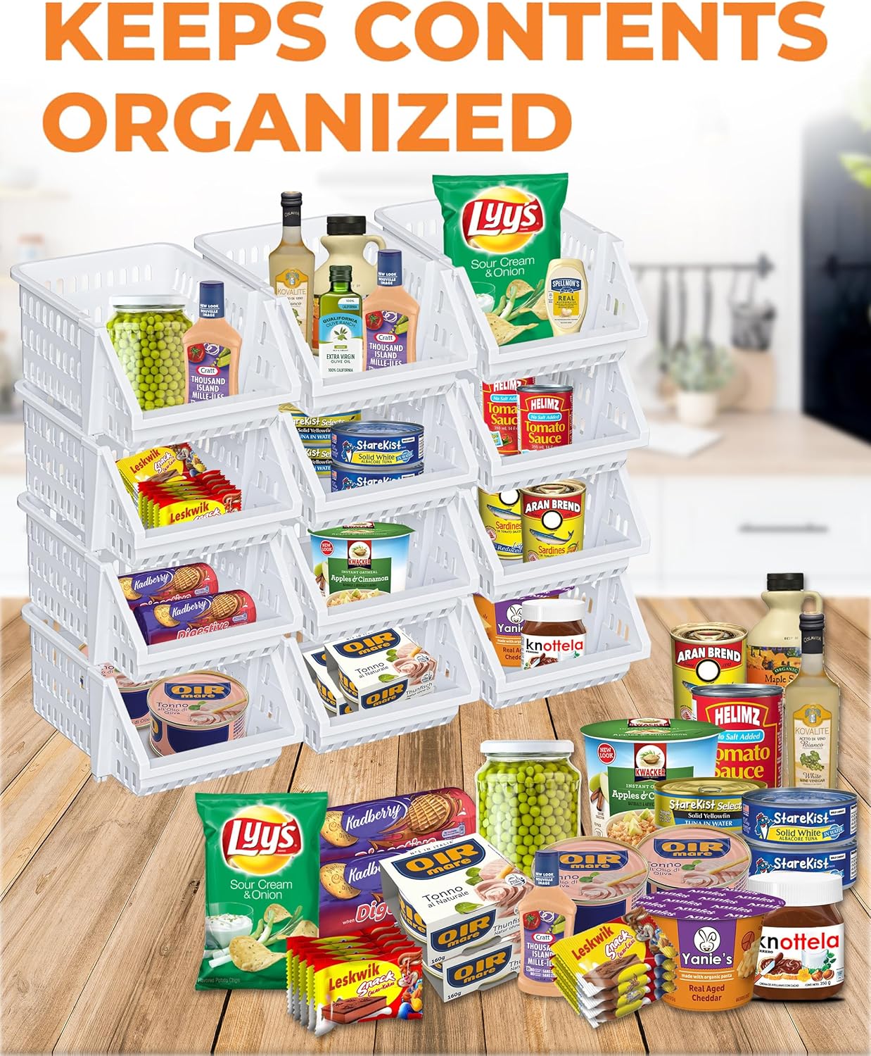 Skywin Stackable Storage Bins Open Front for Pantry Storage, 4 Pack - Black