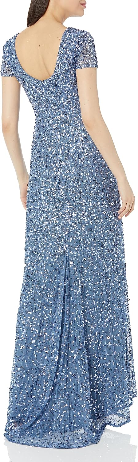 Adrianna Papell Womens Short-Sleeve All Over Sequin Gown