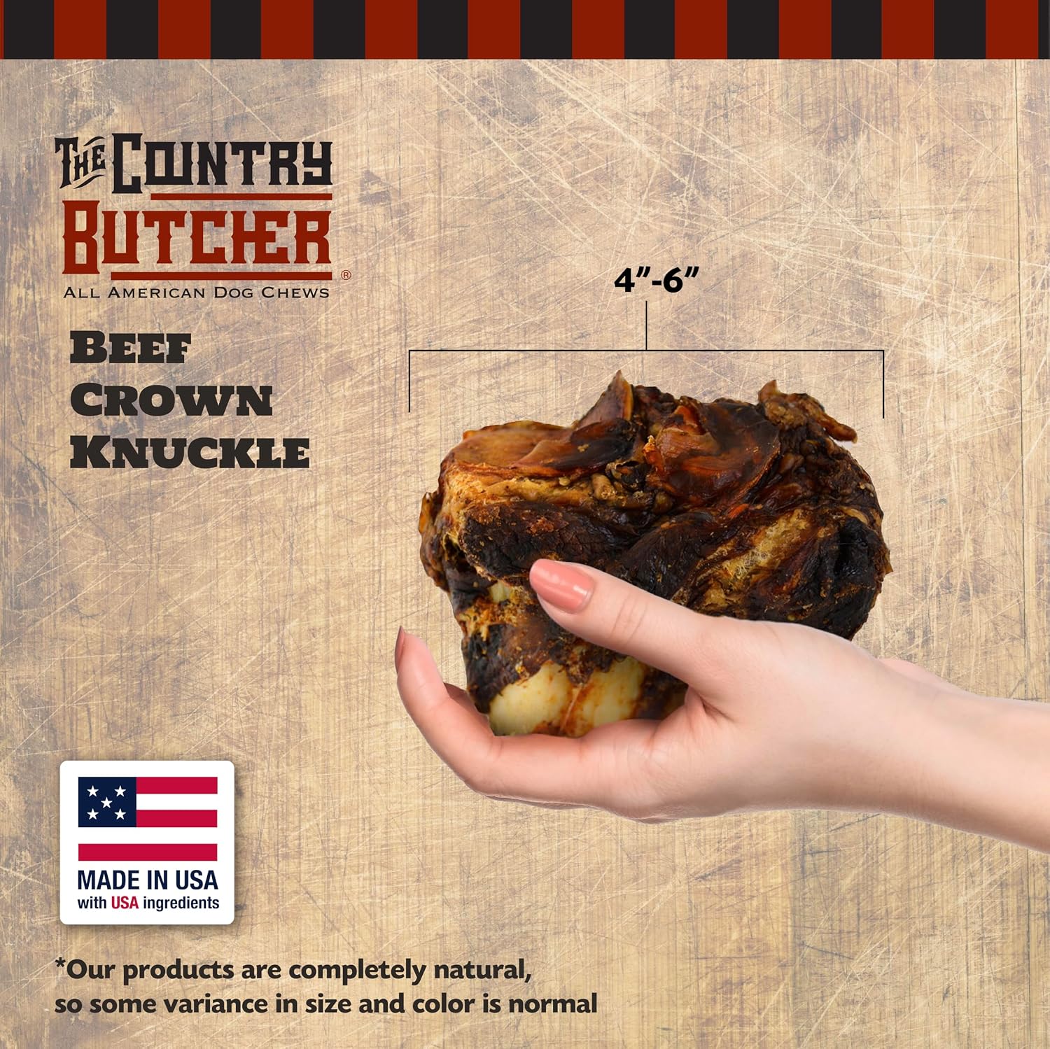 THE COUNTRY BUTCHER Crown Knuckle Beef Dog Bones, Natural Chew, USA, 4 Ct