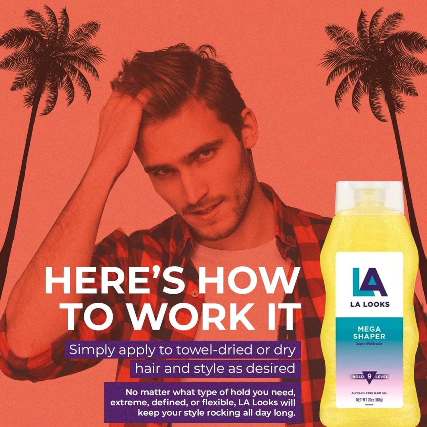 L.A. Looks Mega Shaper Hair Gel - Hold 9 Level - 20 Oz (567g)