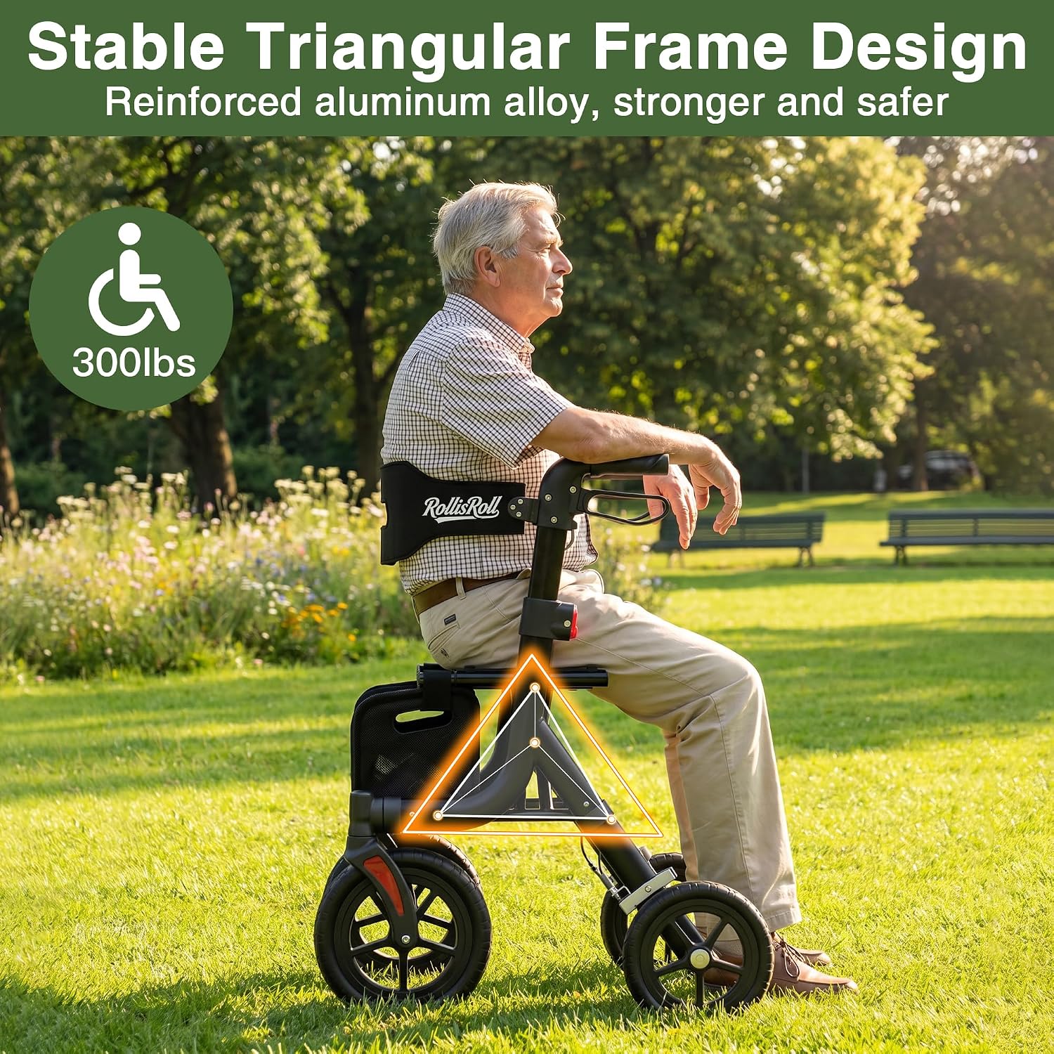 Walkers for Seniors, Rollator Walker with Seat, 10" Big Rubber Wheels All Terrain Rolling Walker, Lightweight Foldable Rollator Walker, Built-in Cable, Reinforced Aluminum Frame, Orange