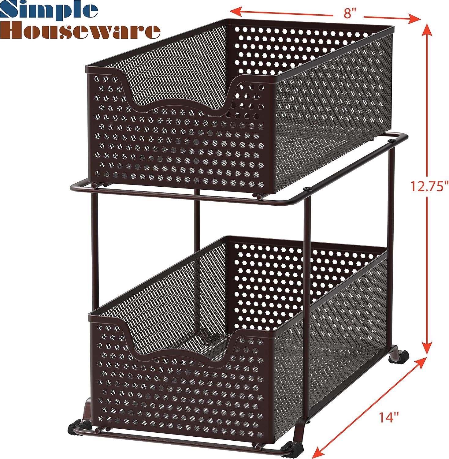 Simple Houseware 2 Tier Sliding Cabinet Basket Organizer Drawer, White