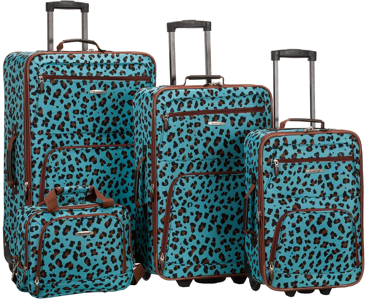 Rockland Fashion Softside Upright Luggage Set,Expandable, Telescopic Handle, Wheel, Black Dot, 2-Piece (14/19)