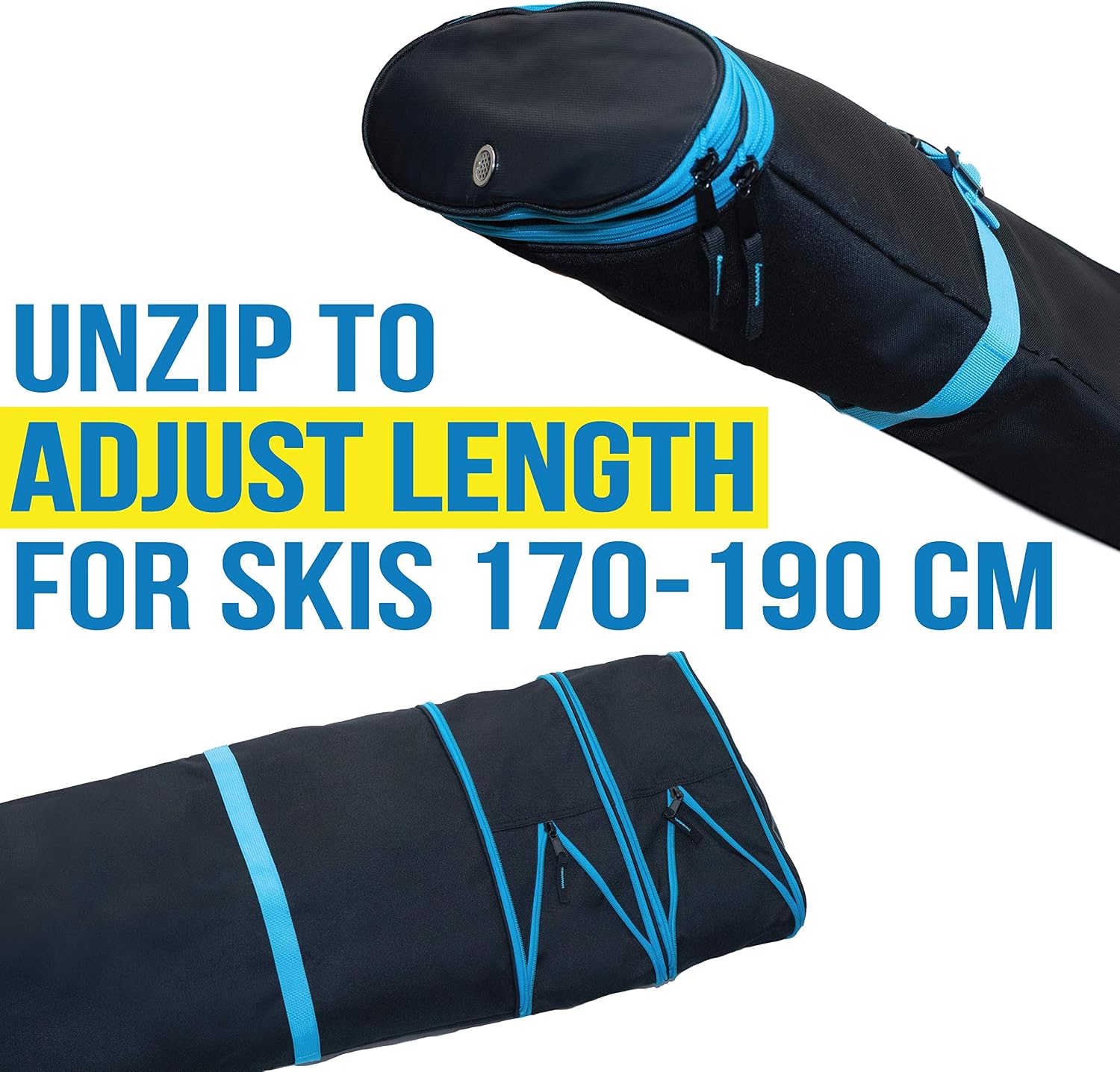 Athletico Dynamic Adjustable Length Ski Bag - Padded Ski Bag Adjusts from 170cm to 190cm