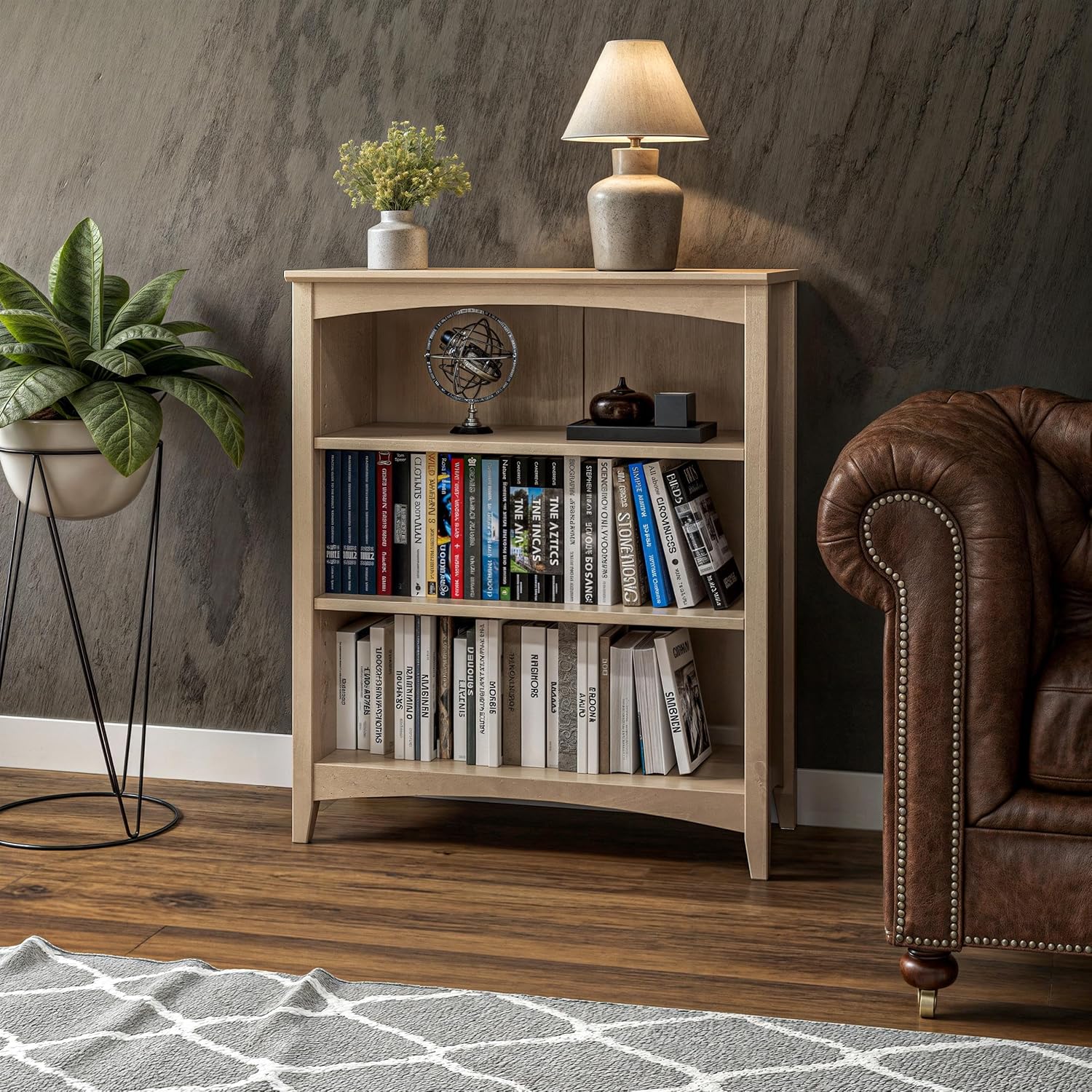 Shaker Style 3 Shelf Bookcase / Solid Wood / 36" High / Adjustable Shelving / Closed Back / Display Bookshelf for Living Room, Bedroom, Home and Office, White