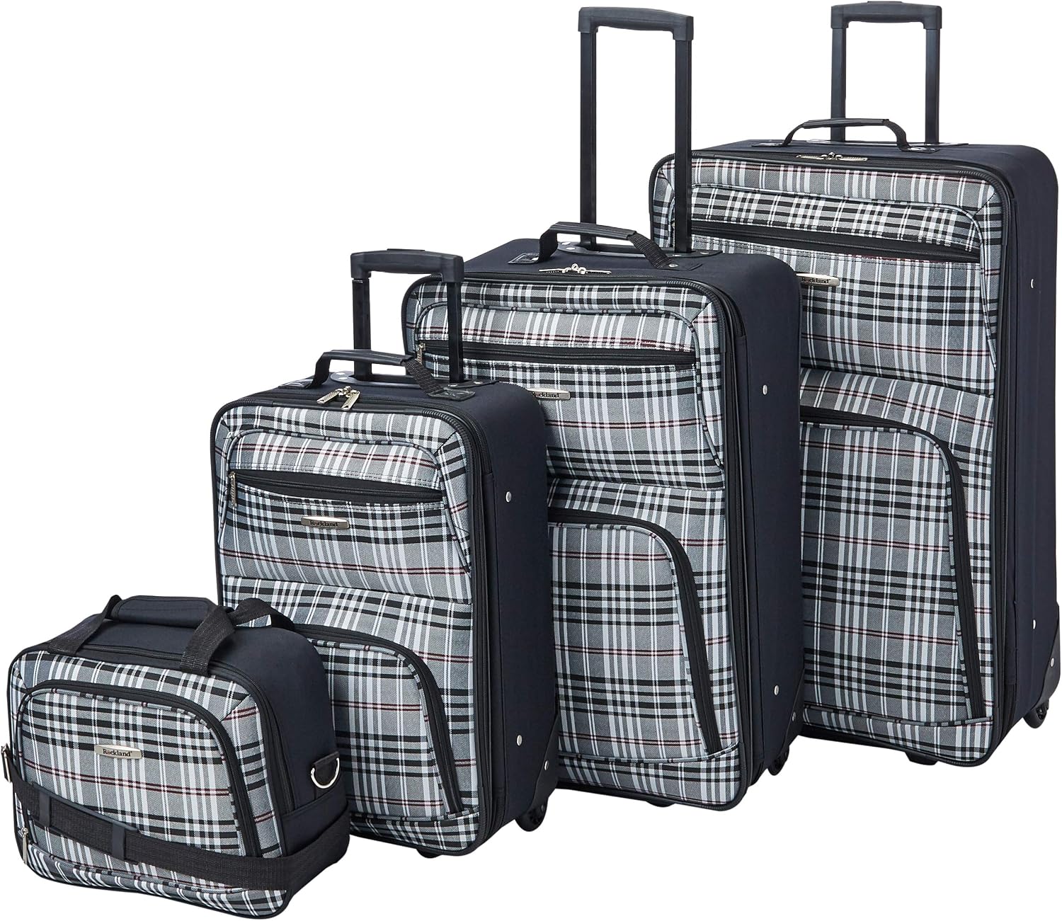 Rockland Fashion Softside Upright Luggage Set,Expandable, Telescopic Handle, Wheel, Black Dot, 2-Piece (14/19)