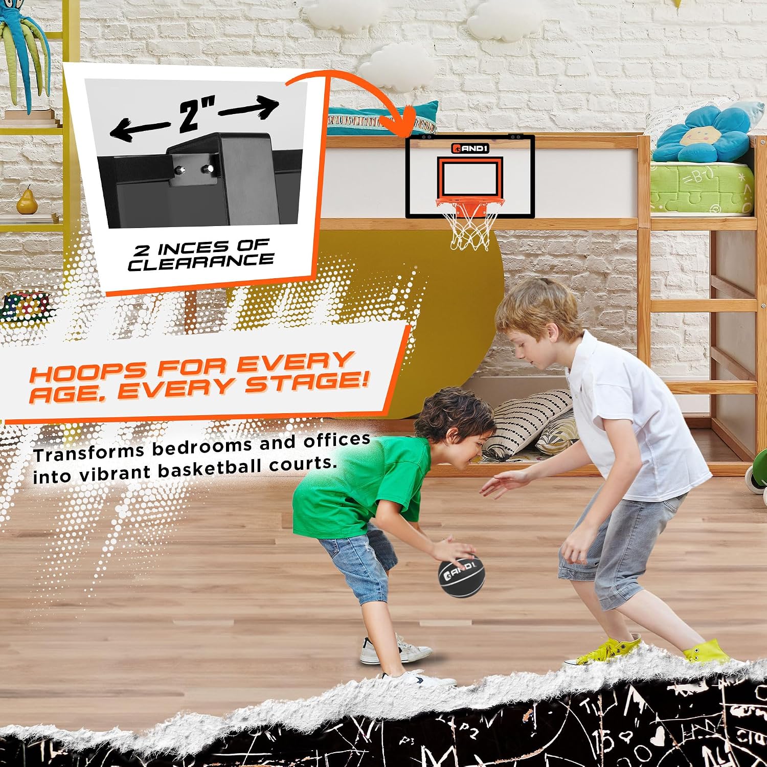 AND1 Over the Door Mini Basketball Hoop: 18x12 Shatterproof Backboard, 2 Mini Basketballs