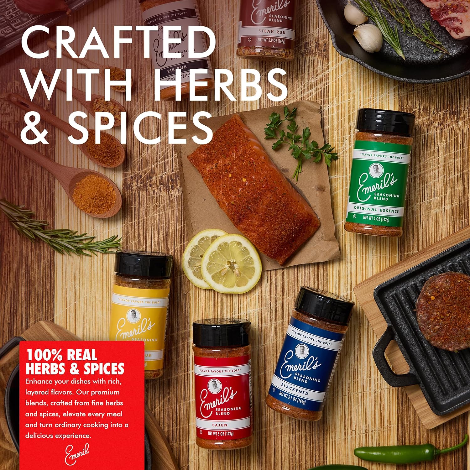Emeril Lagasse 5 Oz, 3-Pack and 6-Pack Seasoning Blend: Original Essence, Cajun, Blackened, Chicken Rub, Steak Rub and Rib Rub Best Seasonings and Spices for Cooking (3PK - Chicken/Steak/Rib Rub)