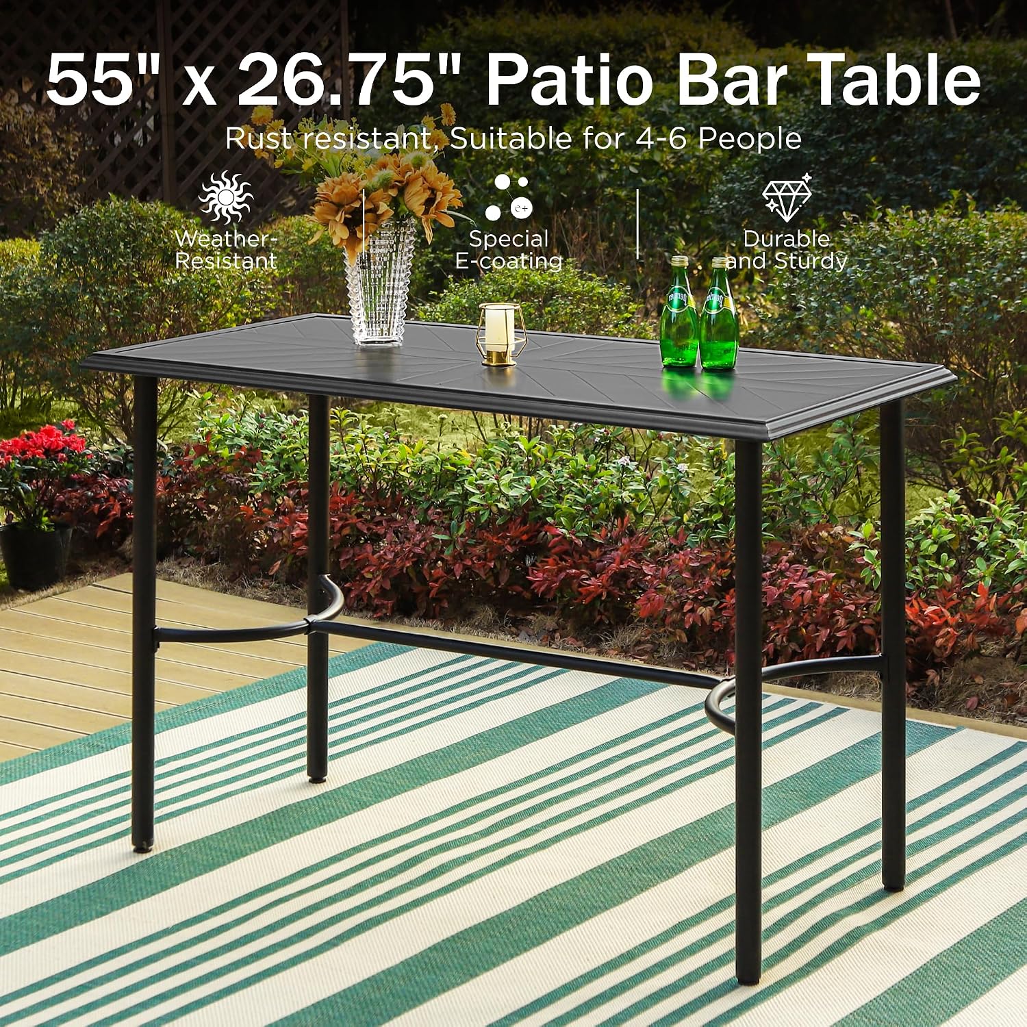 PHI VILLA Outdoor Bar Set 3 PCS Patio Bistro Table & Swivel Stools