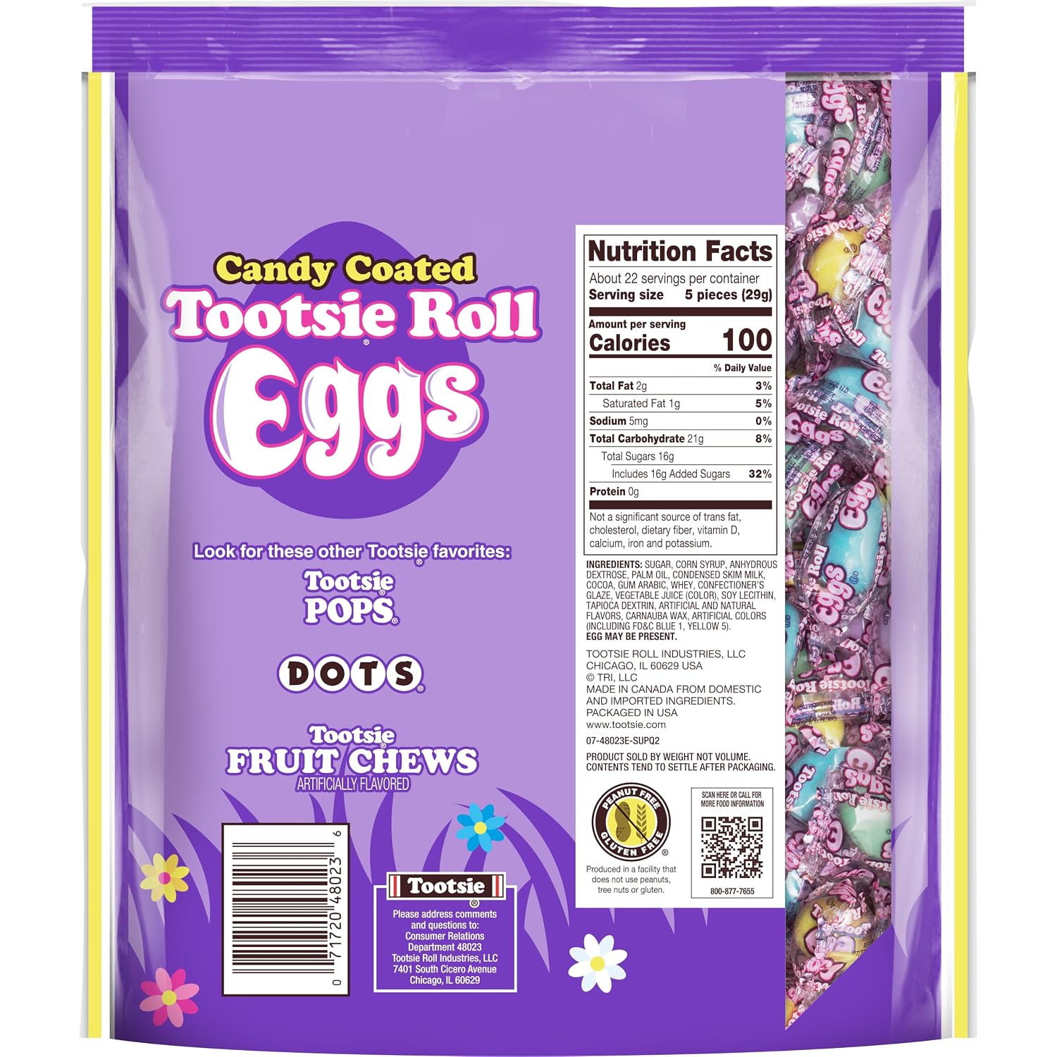 Tootsie Roll Candy Coated Eggs Shaped Wrapped (23 oz. Resealable Bag) | Peanut Free, Gluten Free, Individually Wrapped Sweets, Egg Hunt Treats