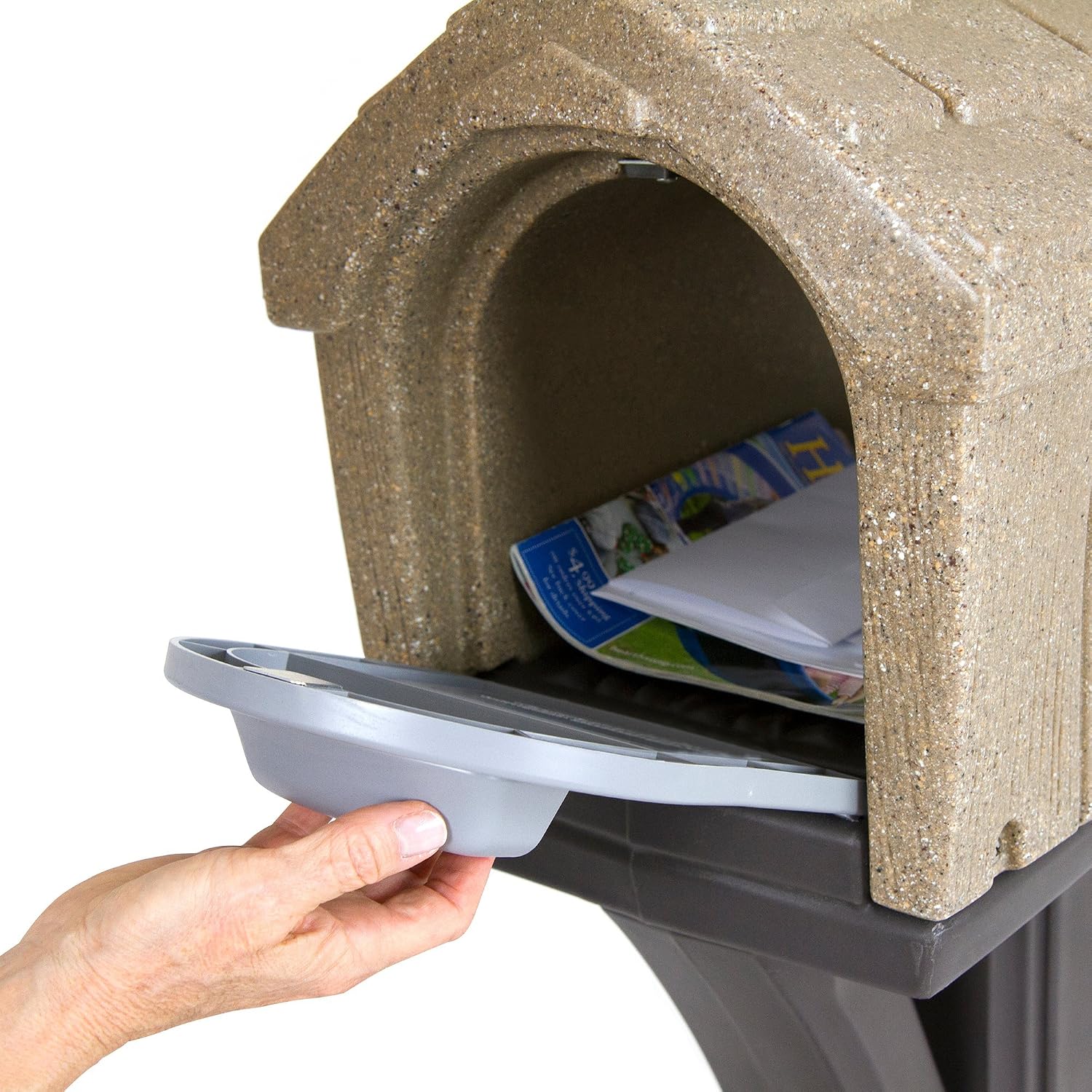 Simplay3 Rustic Home Plastic Residential Cabin Mailbox & Post Mount Combo Kit with 2 Access Doors - Sandstone, Made in USA