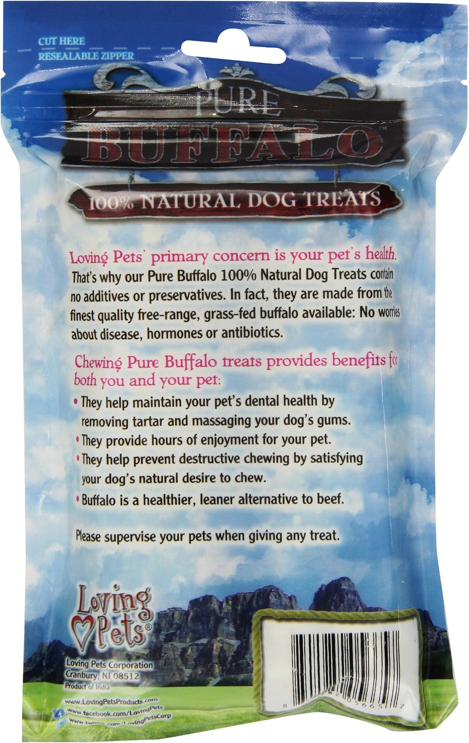 Loving Pets Pure Buffalo 6-Inch Pressed Bully Bone Dog Treat, 2-Pack