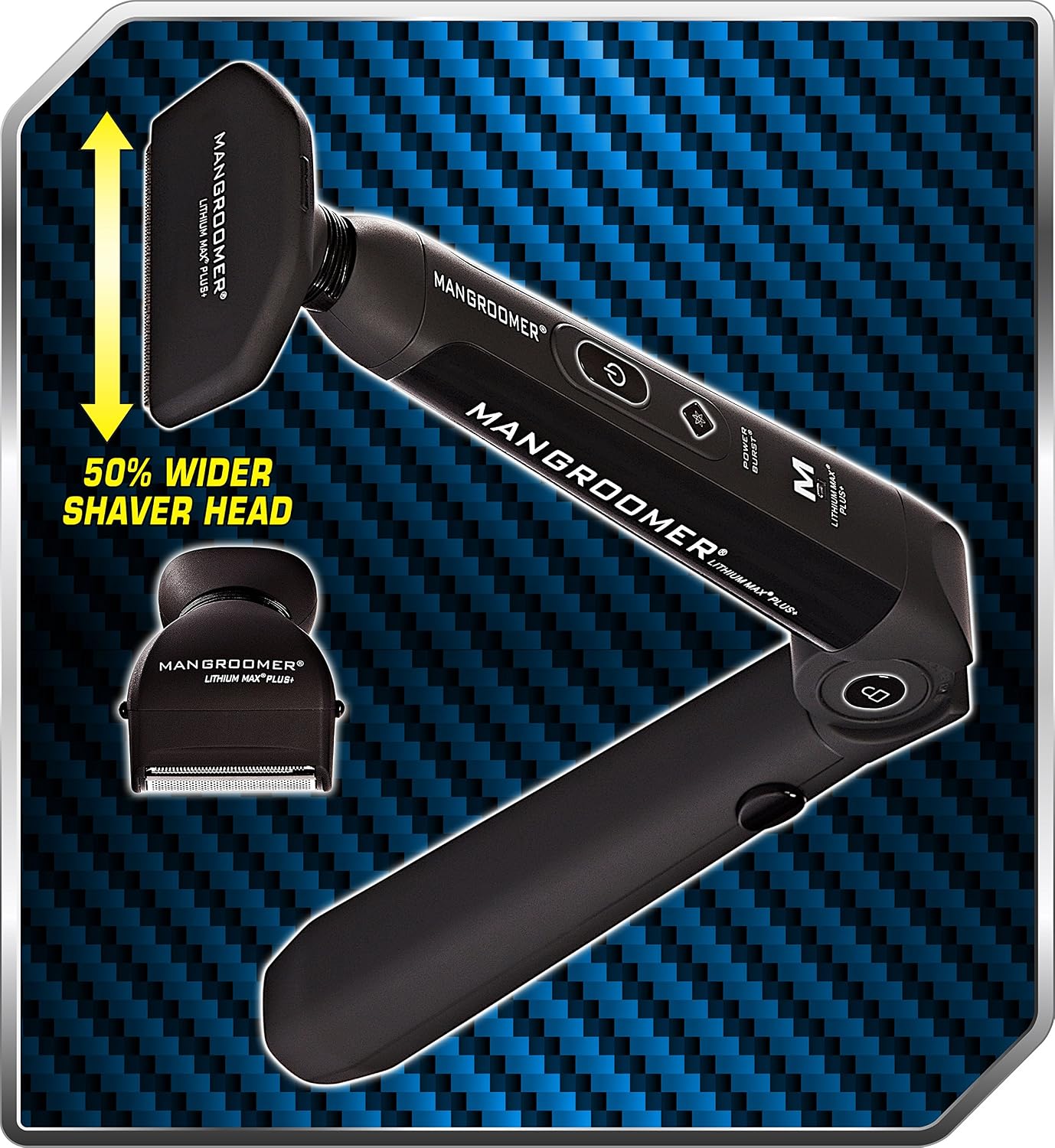 MANGROOMER Lithium Max Plus+ Back Hair Shaver (New 7th Generation) Complete Attachment Head With Shock Absorber Neck & New 50% wider Blade Design
