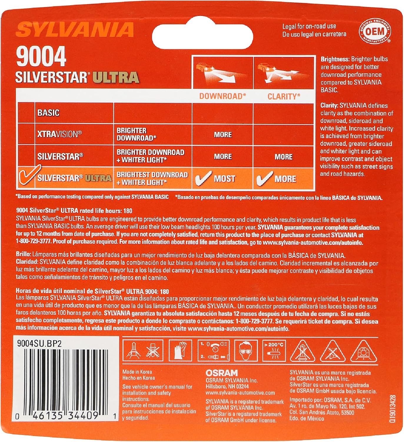 SYLVANIA - 9004 SilverStar Ultra - High Performance Halogen Headlight Bulb, High Beam, Low Beam and Fog Replacement Bulb