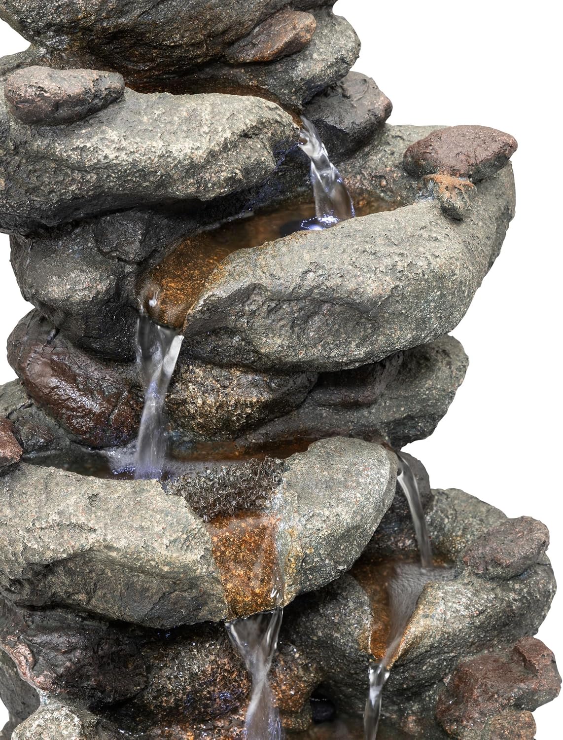 Alpine Corporation 13" Tall Indoor Tabletop Water Fountain, 4 Tier Cascading Water Feature with LED Lights for Home, Office, Living Room, or Zen Decor, Gray