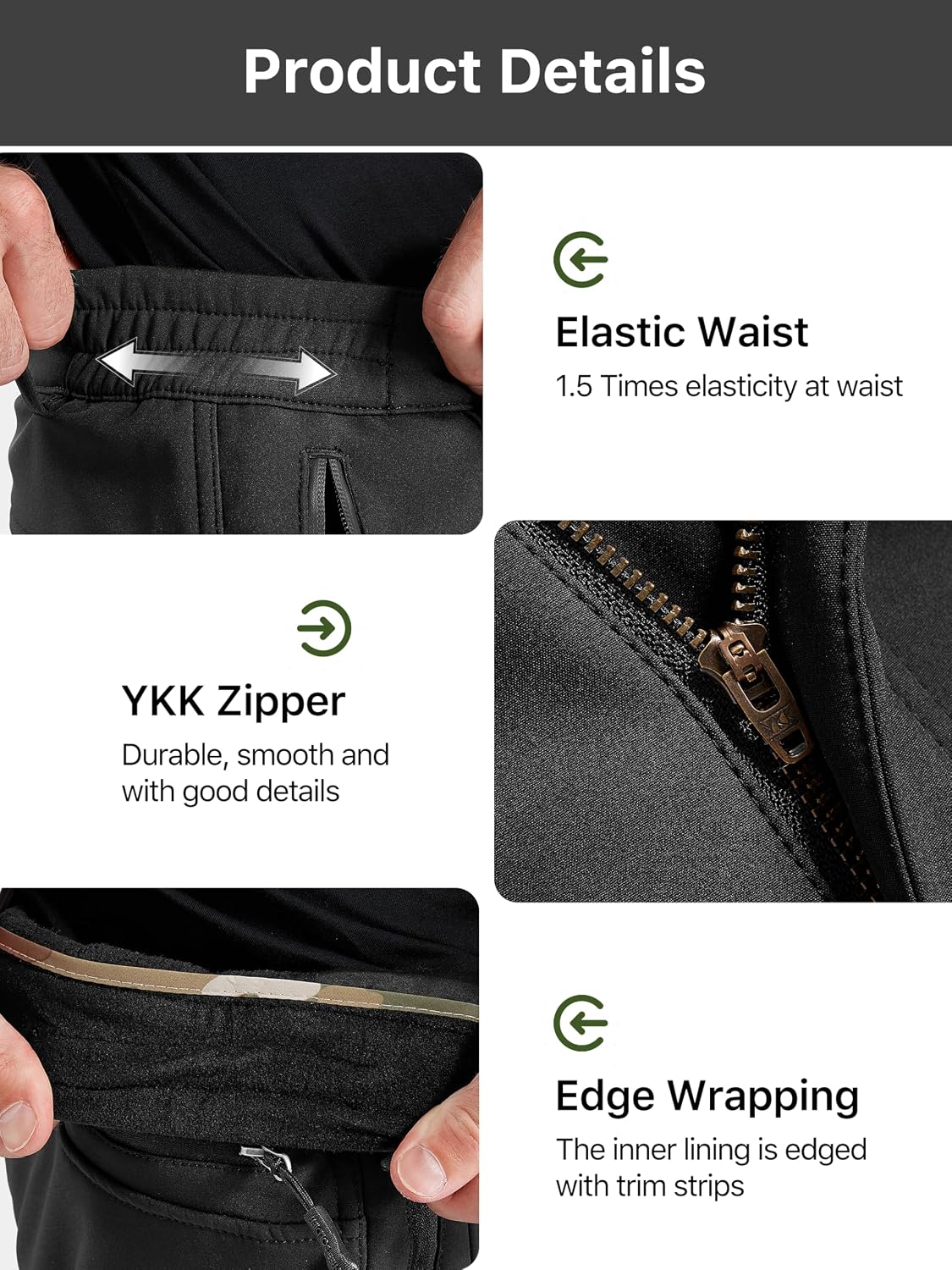 FREE SOLDIER Men's Outdoor Softshell Fleece Lined Cargo Pants | Snow Ski Hiking Pants with Belt, Waterproof Winter Pants, Insulated Work Pants, Breathable Windproof Insulated Pants