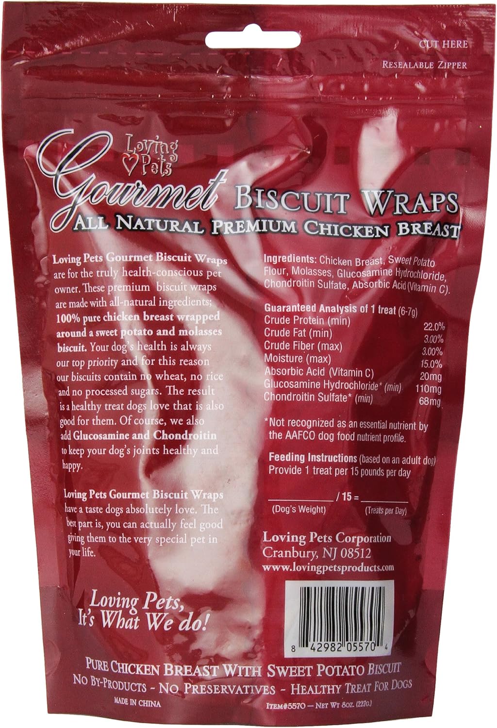 Loving Pets Gourmet All Natural Premium Sweet Potato and Chicken Wraps with Glucosamine and Chondroitin, Dog Treats, 8oz