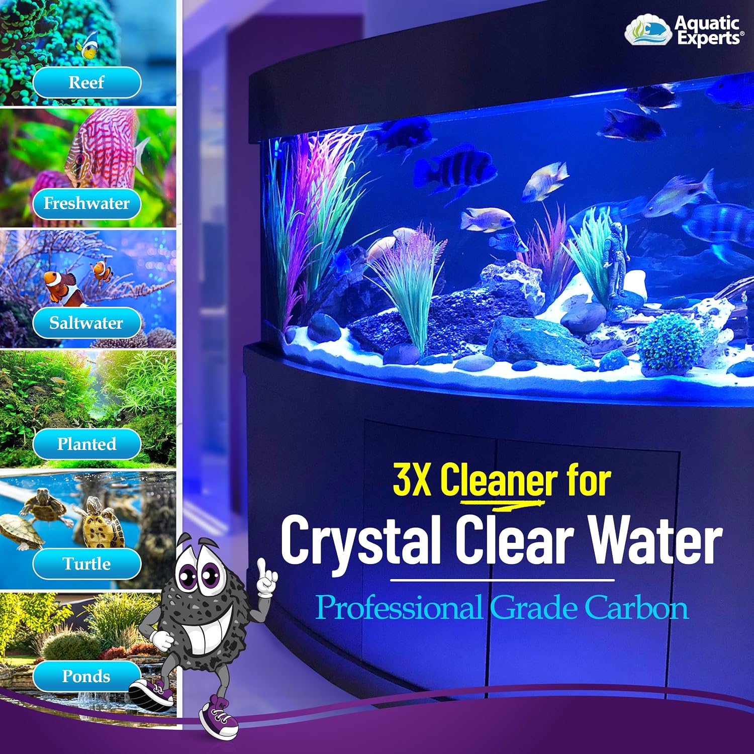 Aquarium Carbon Pad – Cut‑to‑Fit Carbon Infused Filter Pad Media for Crystal Clear Fish Tanks and Ponds, 3/8"–1/2" Thick (10.5 Inch Width