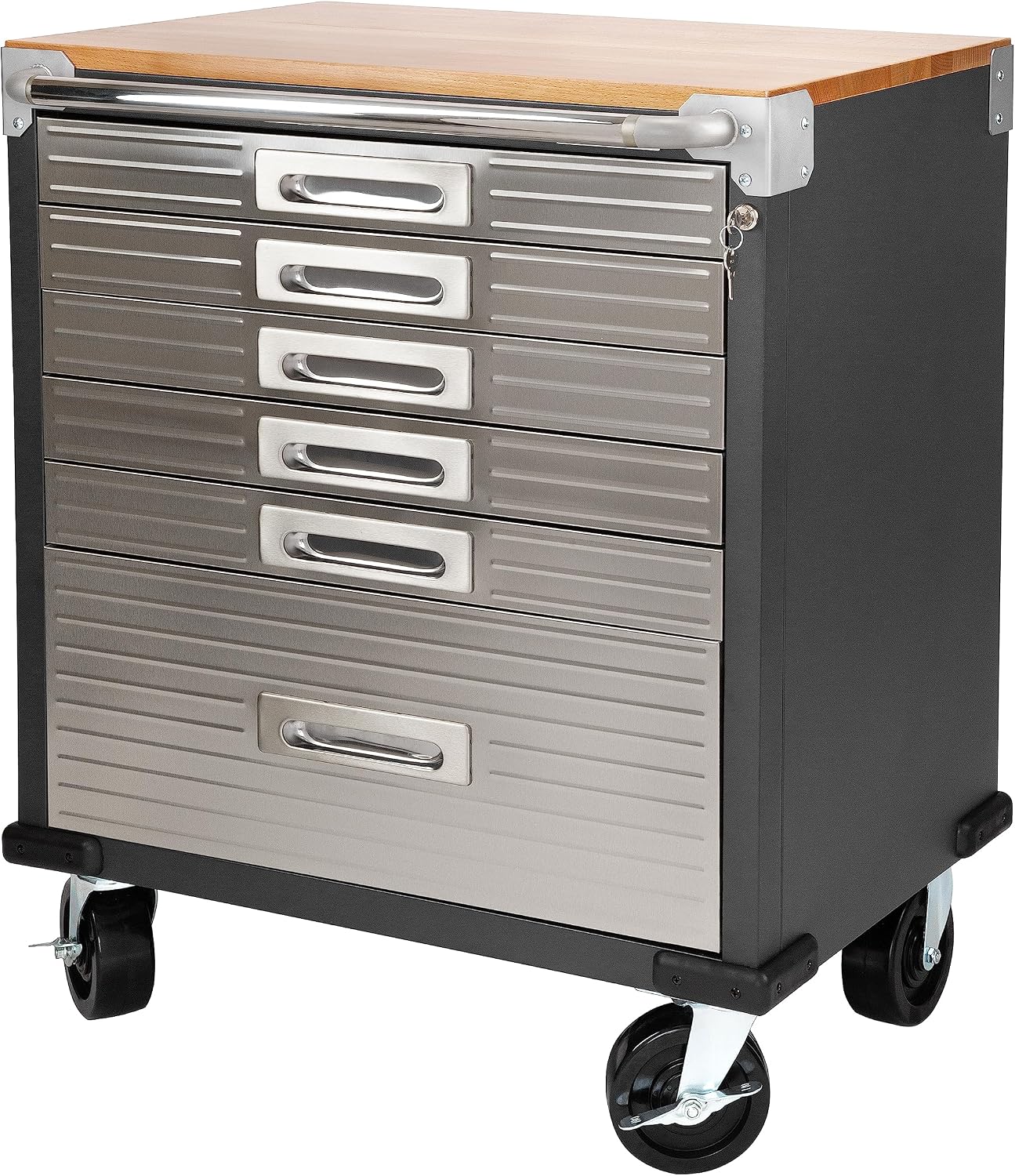 Seville Classics UltraHD Heavy Duty Rolling Cabinet Workbench Table w/Solid Wood Top, Workstation for Garage, Office, Workshop, Granite, 6-Drawer (28" W x 18" D