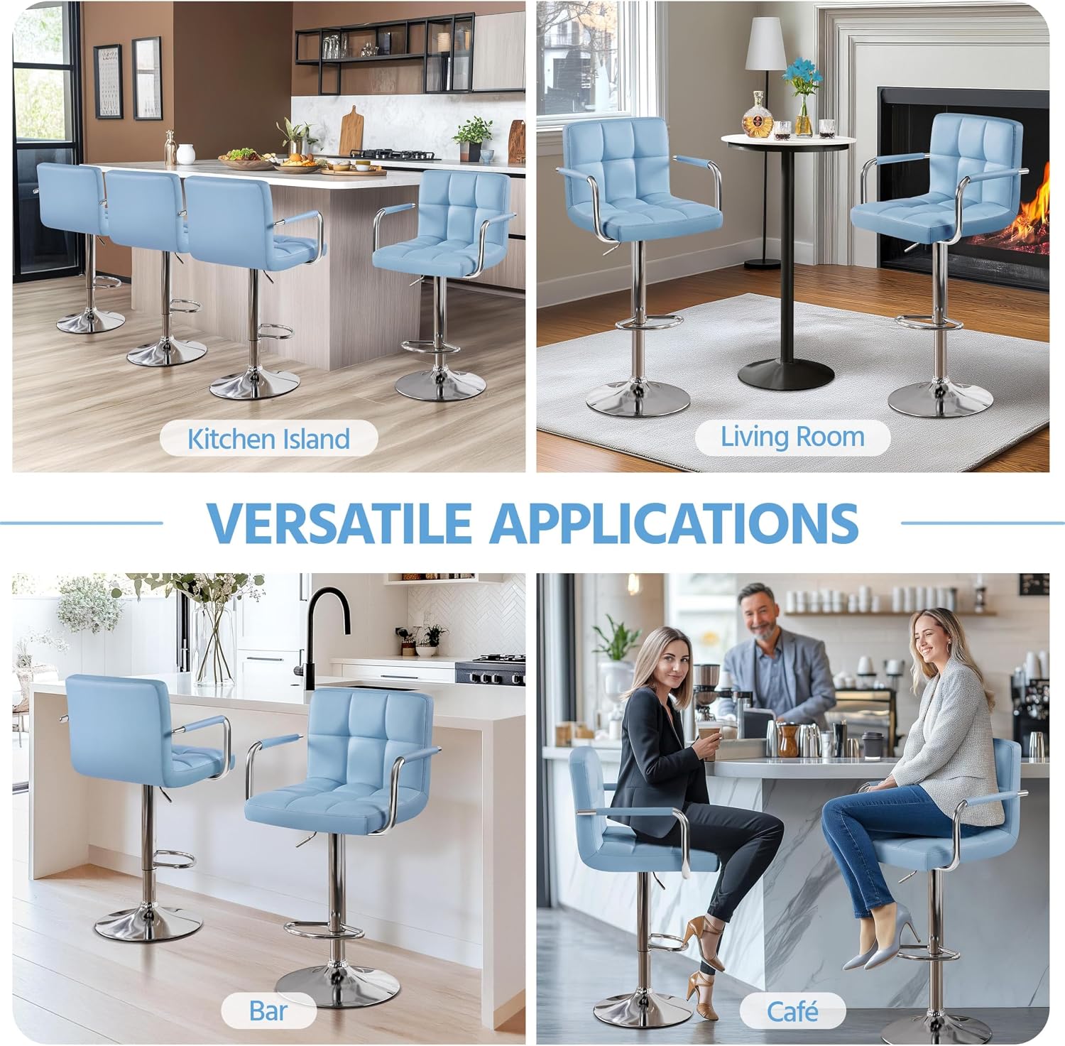 Yaheetech Bar Stools Set of 2, Swivel with Backs, Adjustable Height, White | 360° Swivel Barstools Feature Padded PU Leather Seats, Supportive Backs, 300 lb Capacity for Kitchen Islands
