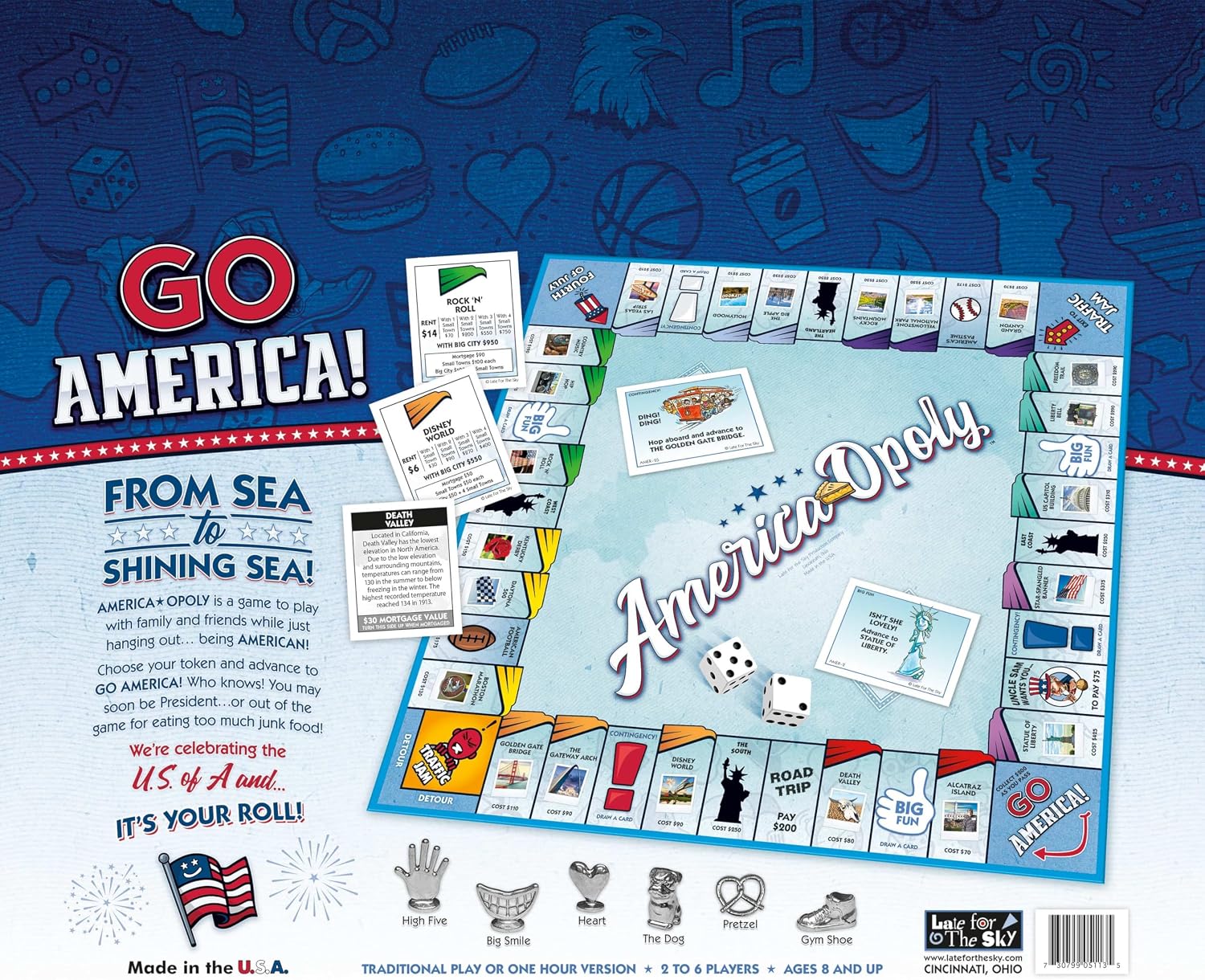 Late for the Sky America-Opoly Family Board Game – USA Travel Property Trading, 2–6 Players, Ages 8+, Party Strategy Game for Kids and Adults