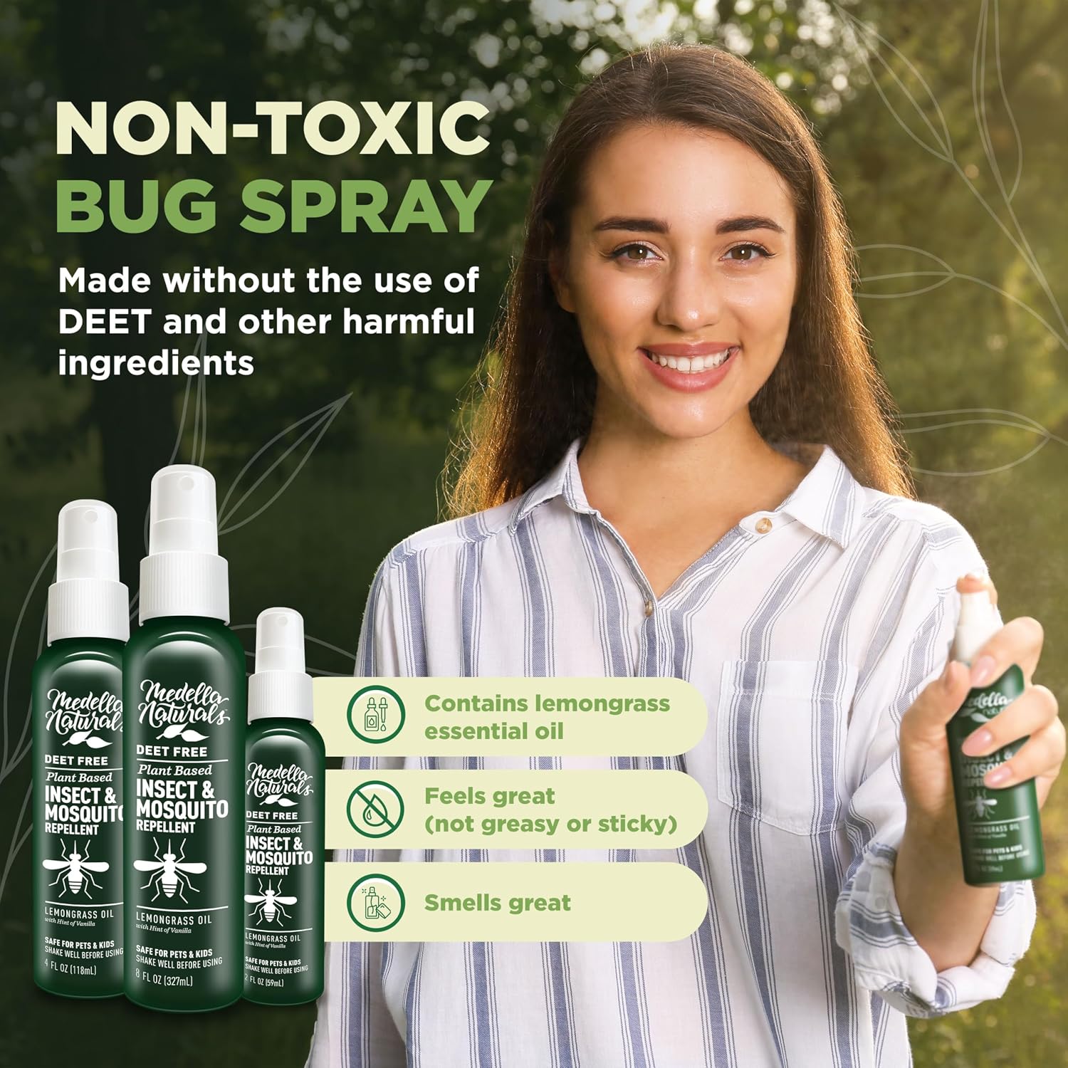 Deet-Free Insect & Mosquito Repellent – Nice Smelling, Pack of 2 (8 oz) | Insect Repellent with Lemongrass Oil Safe for Pets and Kids – Bug Spray for Mosquitoes, Gnats, Black Flies, and No-See-ums