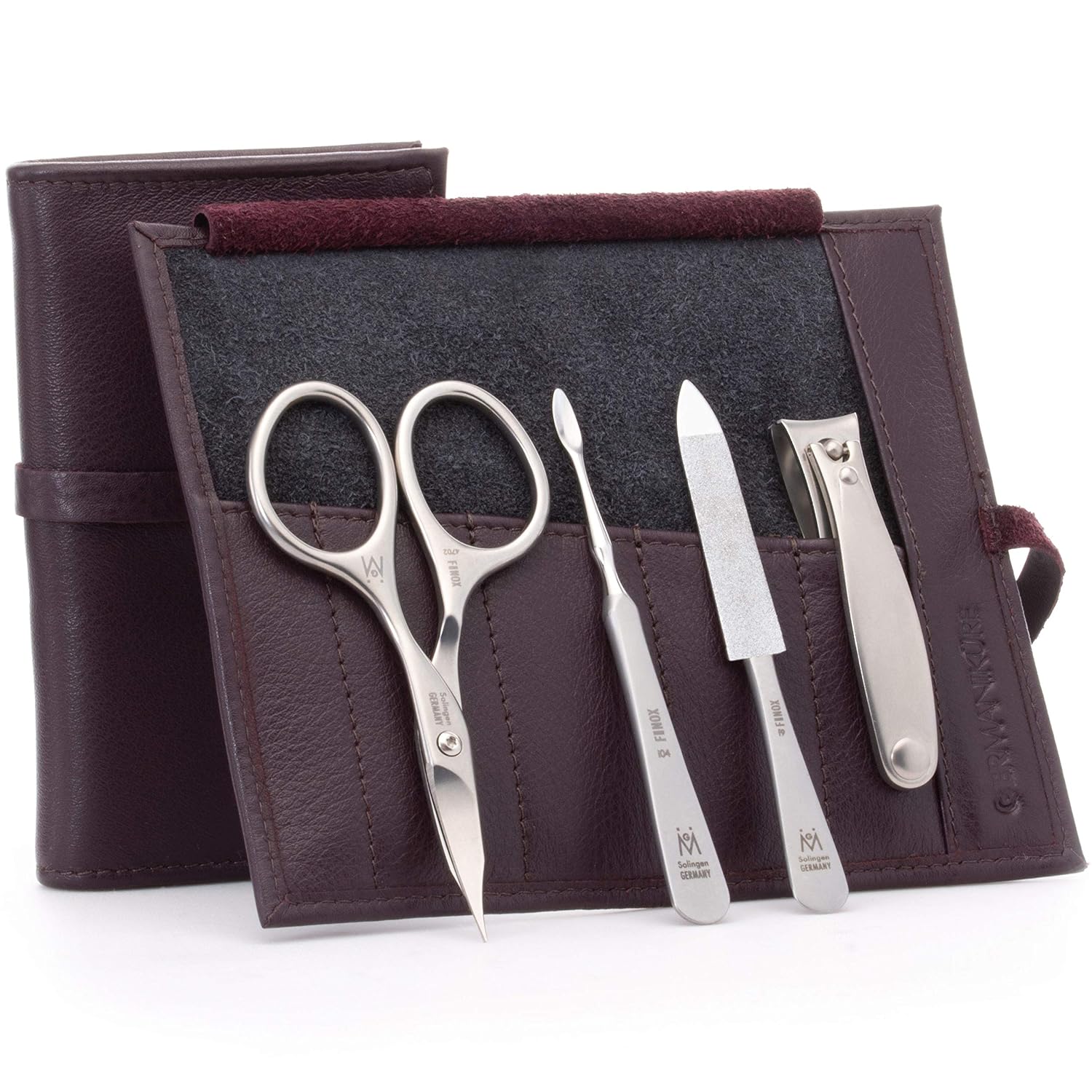GERMANIKURE 4pc Manicure Nail Care Kit, Solingen Germany, Yellow Suede Roll