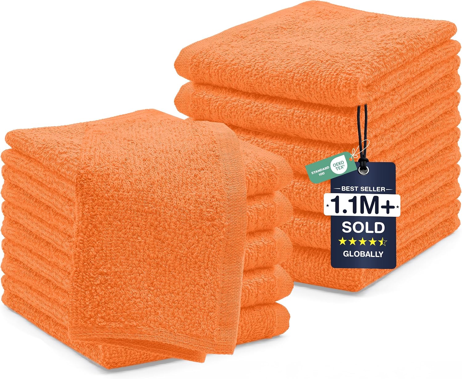 DAN RIVER 24 Pack Cotton Wash Cloths Set for Showering [12x12] White