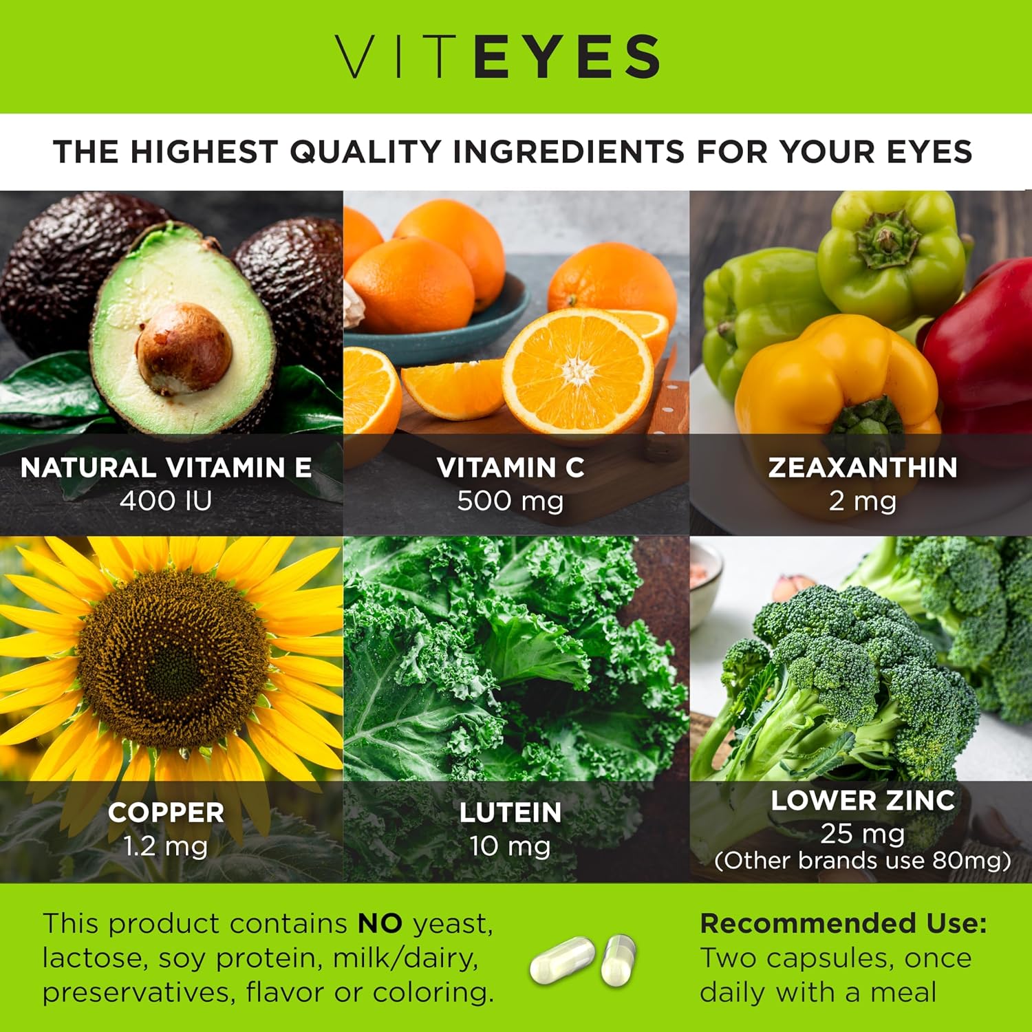 Viteyes AREDS 2 Eye Vitamins, Classic Macular Support, Allergen Free Capsules, with Natural Vitamin E, Vitamin C, Zinc, Copper, Lutein & Zeaxanthin, Eye Doctor Trusted, Manufactured in The USA, 180 Ct