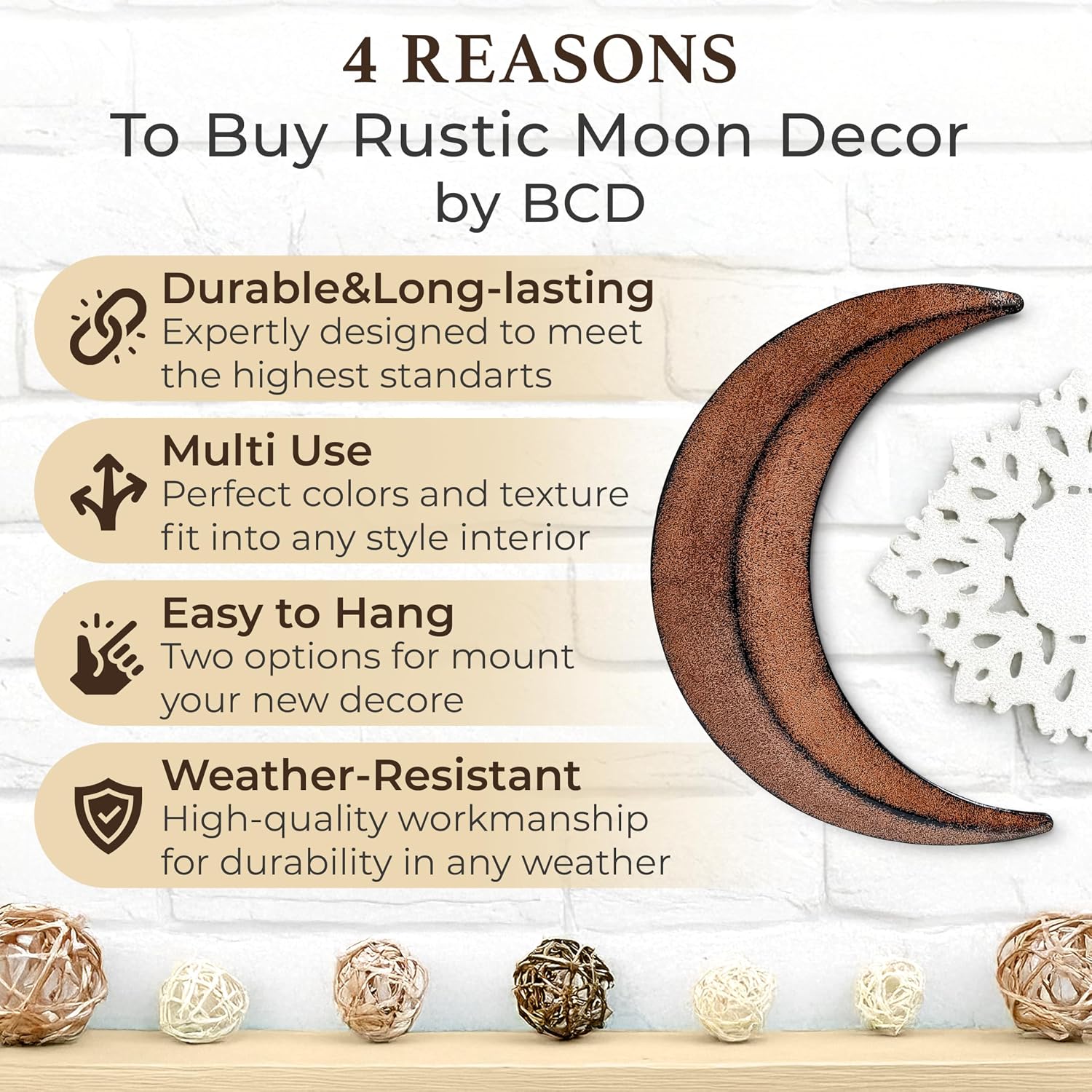 BCD Rustic Moon Outhouse Bathroom Decor 12" Large - Primitive Wall Art Outhouse Sign for Door - Rusty Metal Crescent Decorations - Country &