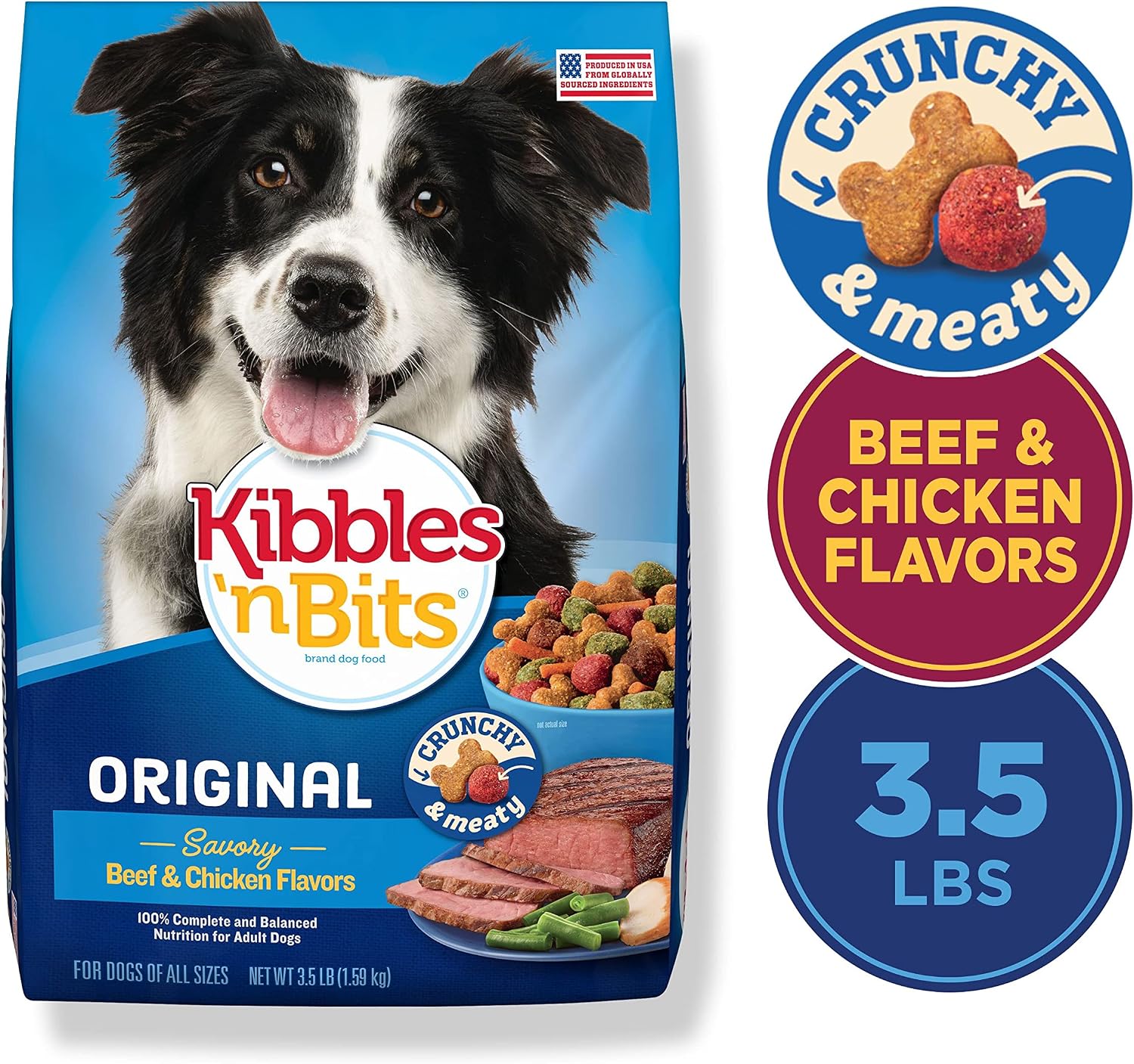 Kibbles 'n Bits Original Dry Dog Food, Beef & Chicken Flavors, 3.5 lb. Bag | Complete & Balanced Nutrition Formulated For Adult Dogs With Essential Vitamins & Minerals, Crunchy Kibble Pieces