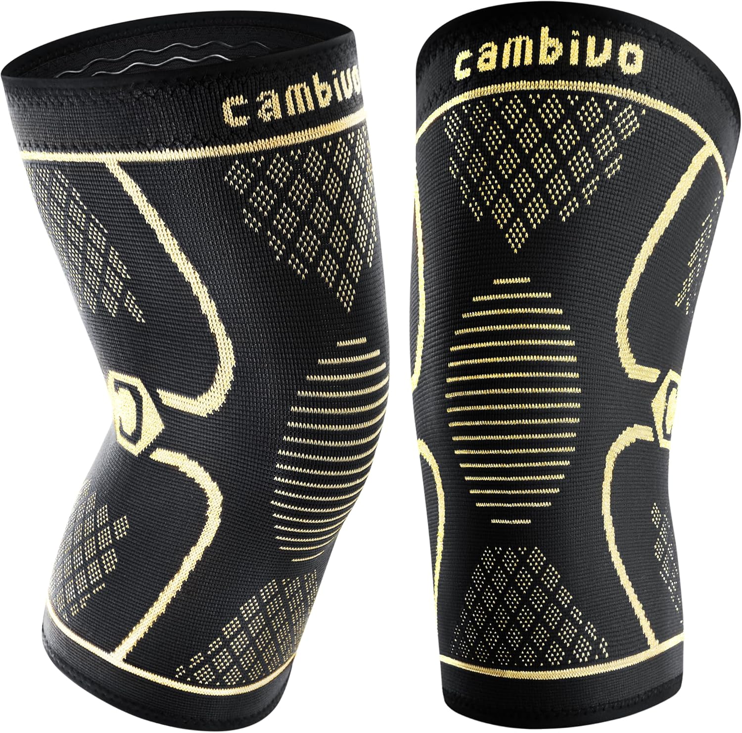 CAMBIVO 2 Pack Knee Braces for Women & Men, Knee Compression Sleeves for Knee Pain Relief, Knee Support with Non-Slip Silicone, Breathable, for Running, Workout, Weightlifting & Daily Use, Arthritis Support (Black, Medium)