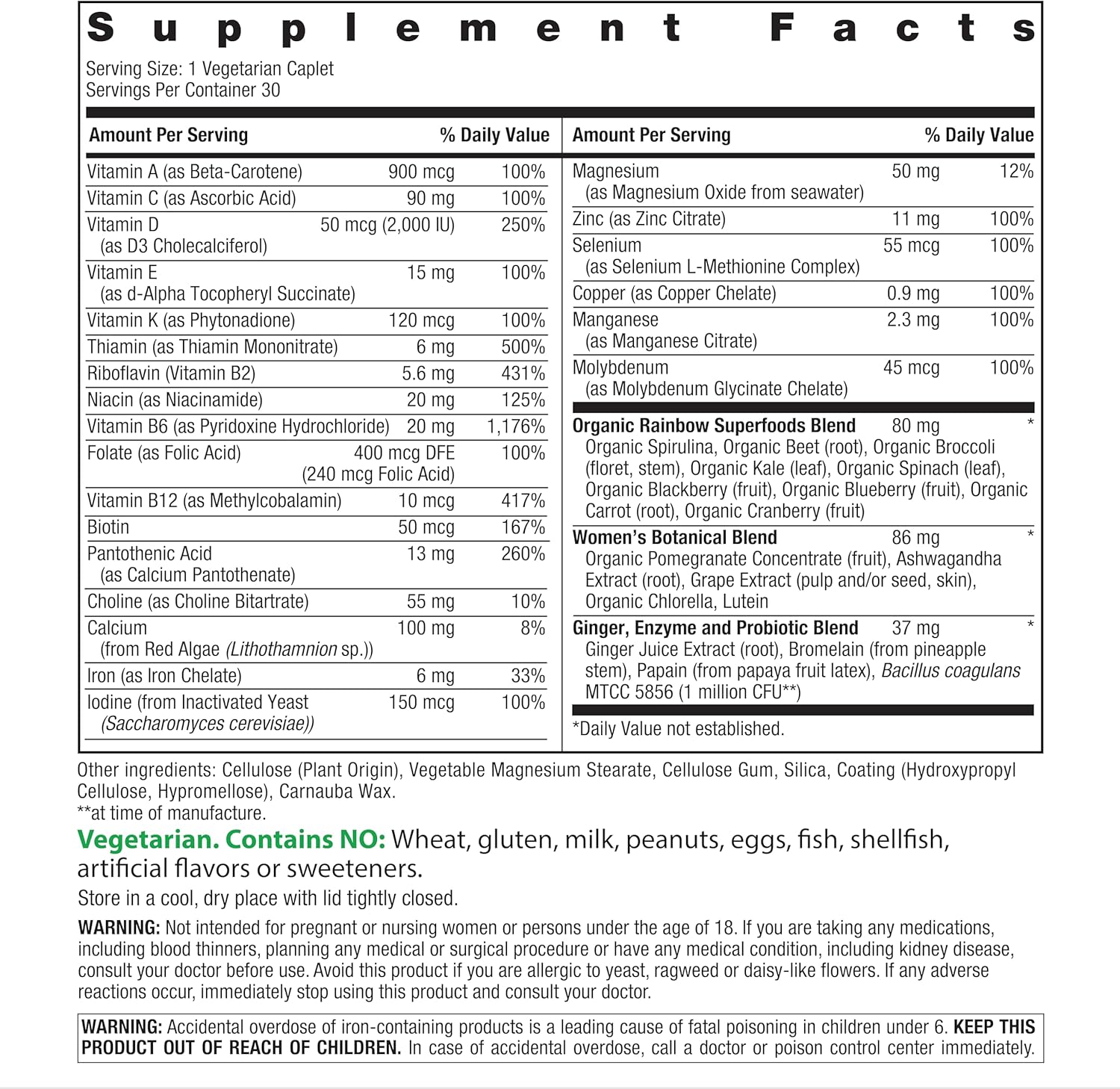 Rainbow Light Womens Multivitamin One + | 60 Caplets | Supports Energy & Antioxidant Health | Real Food Nutrients, Digestive Enzymes & Probiotics