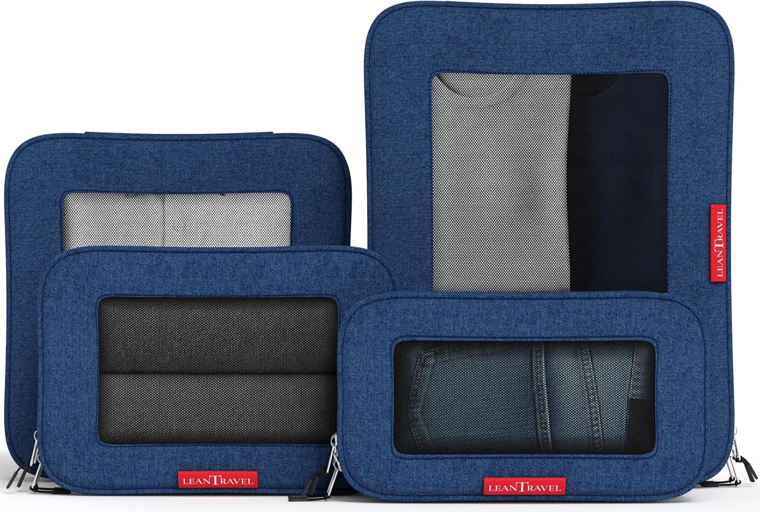 LeanTravel Premium Compression Packing Cubes for Travel - Suitcase Organizer Bags with Double Zipper & Breathable Mesh Panel - Space Saving Carry On Luggage Essentials (6-Pack, Grey)