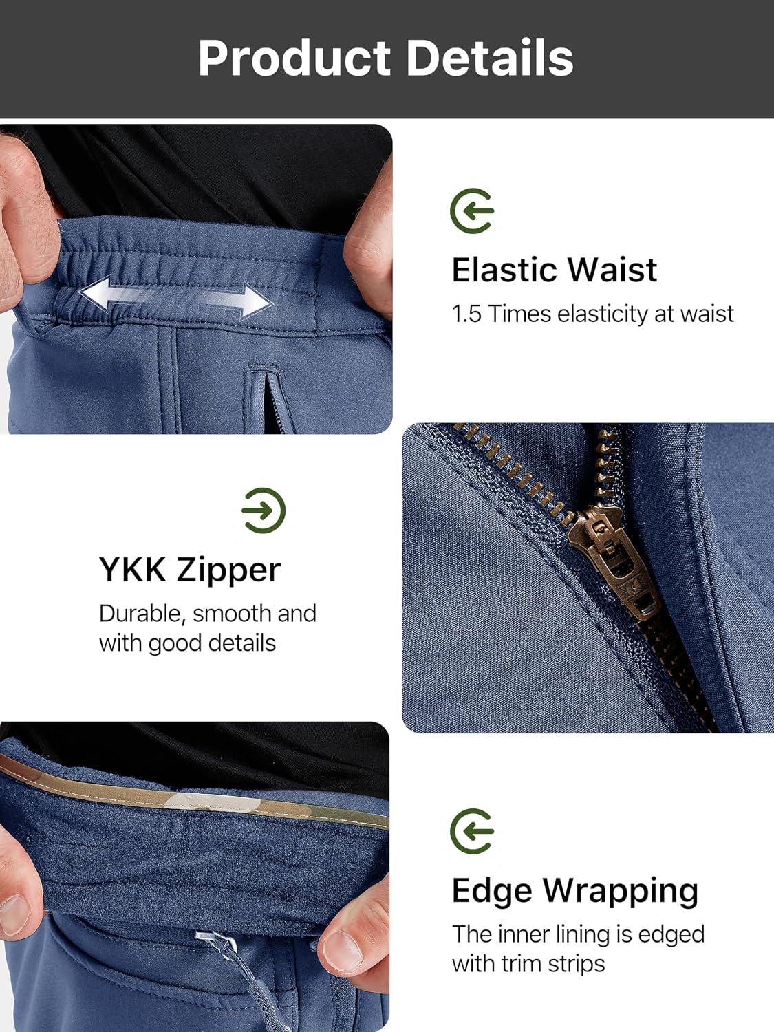 FREE SOLDIER Men's Outdoor Softshell Fleece Lined Cargo Pants | Snow Ski Hiking Pants with Belt, Waterproof Winter Pants, Insulated Work Pants, Breathable Windproof Insulated Pants
