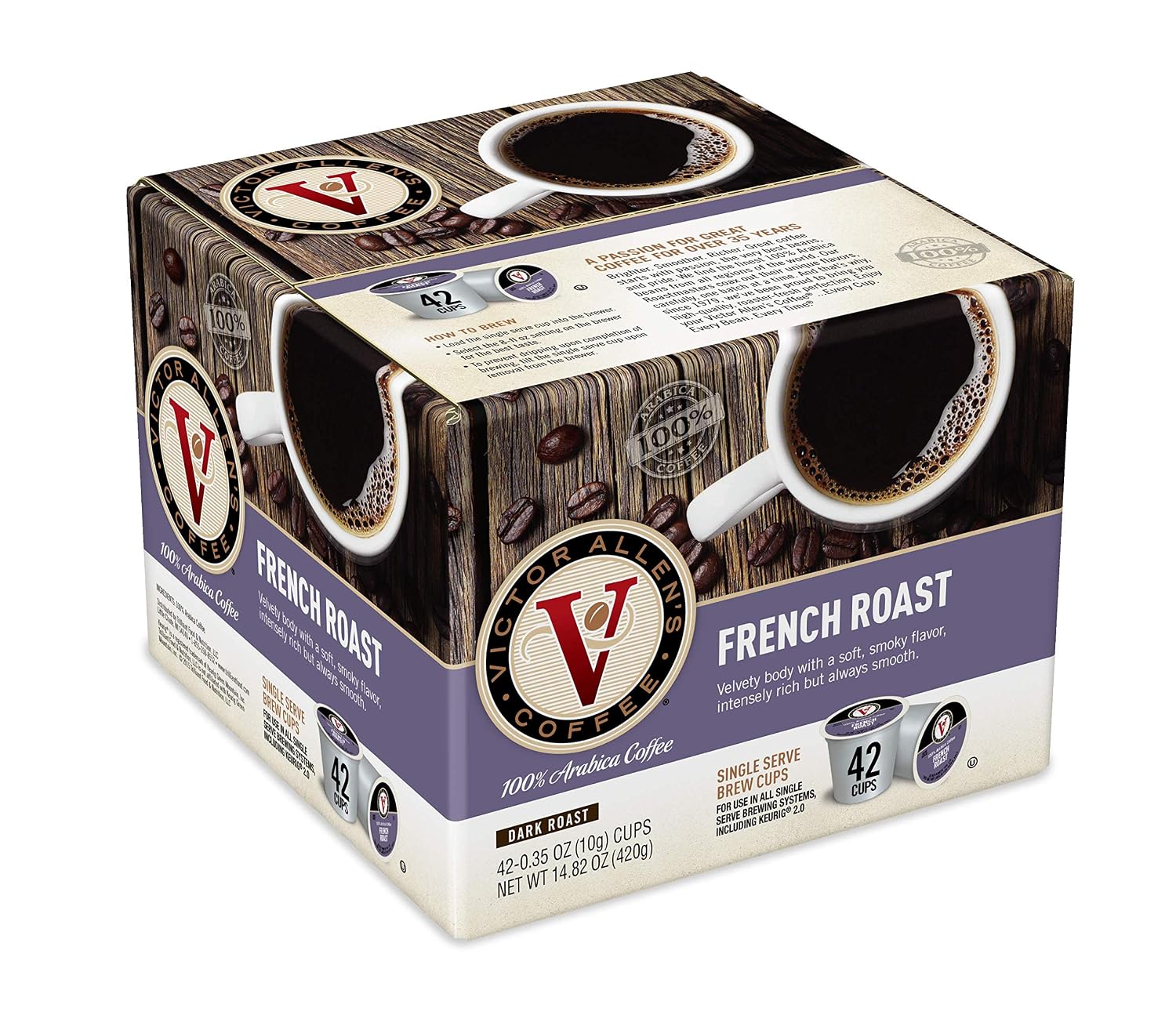 Victor Allen's Coffee Italian and French Roast Dark Roast Coffee Pods for Keurig (42 Count)