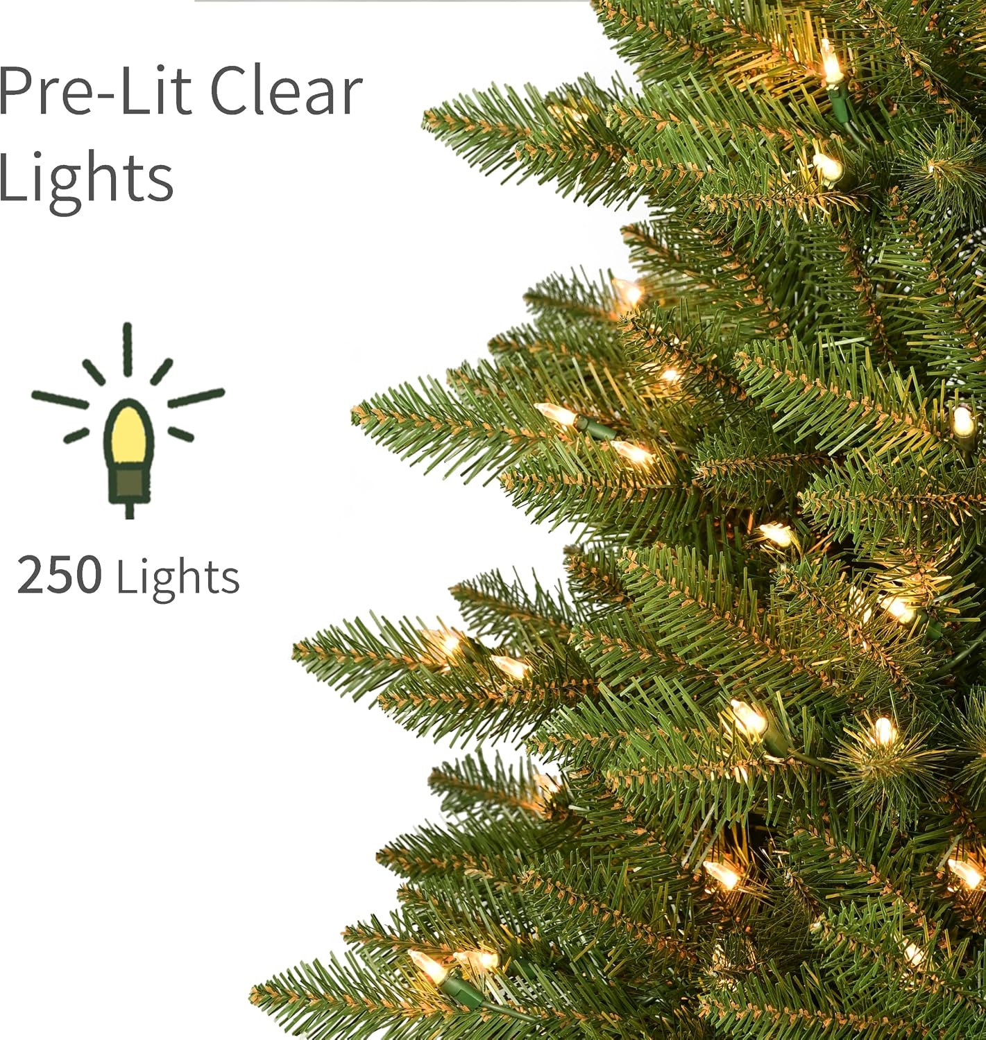 Puleo International 7.5ft Pre-Lit Fraser Fir Pencil Christmas Tree with 350 Clear Lights, 1188 Realistic Dense Branch Tips, Easy Setup Artificial Trees with Sturdy Metal Stand