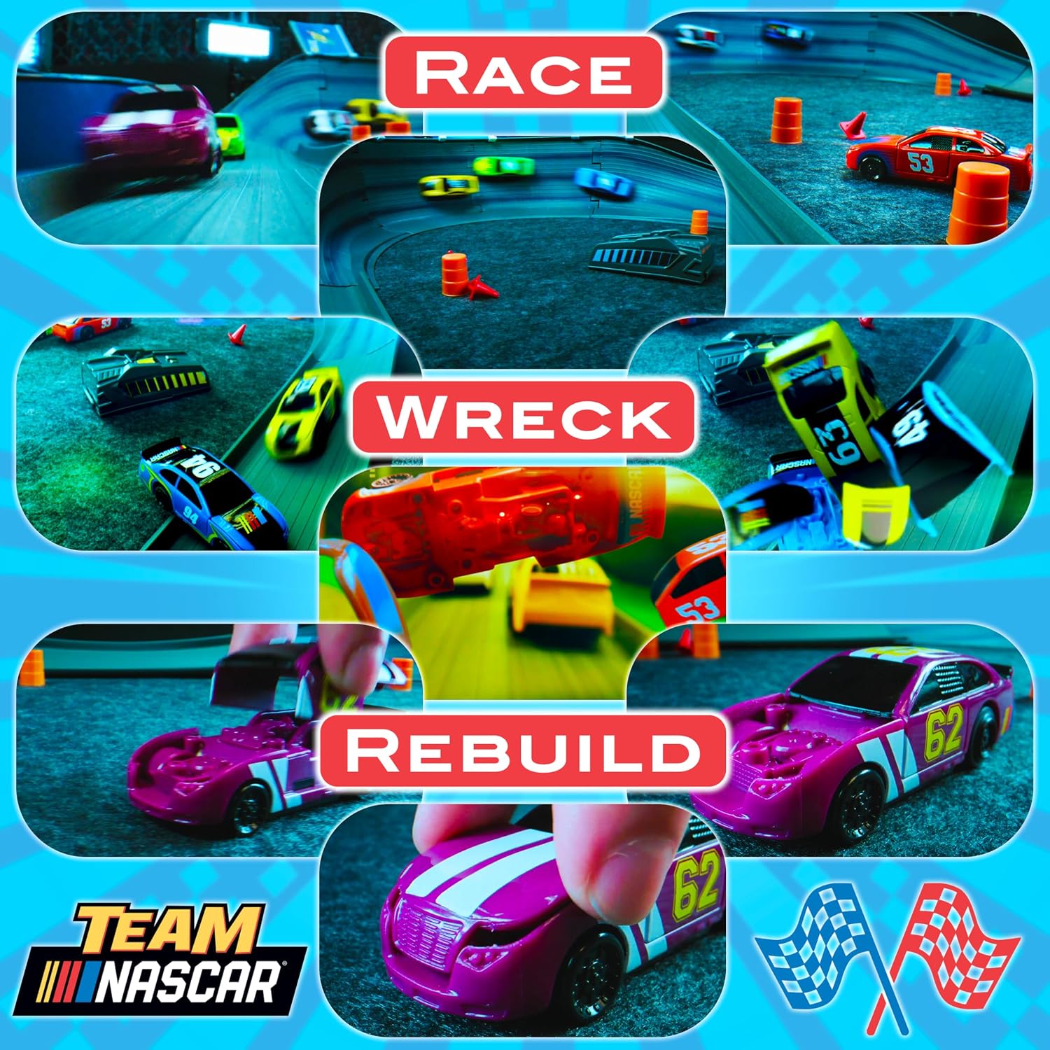 Slot Car Race Track Sets | NASCAR Crash Circuit Short Track | 2 Electric Powered Cars with Flash Chargers | Race Tracks for Kids Ages 4-8 | Car
