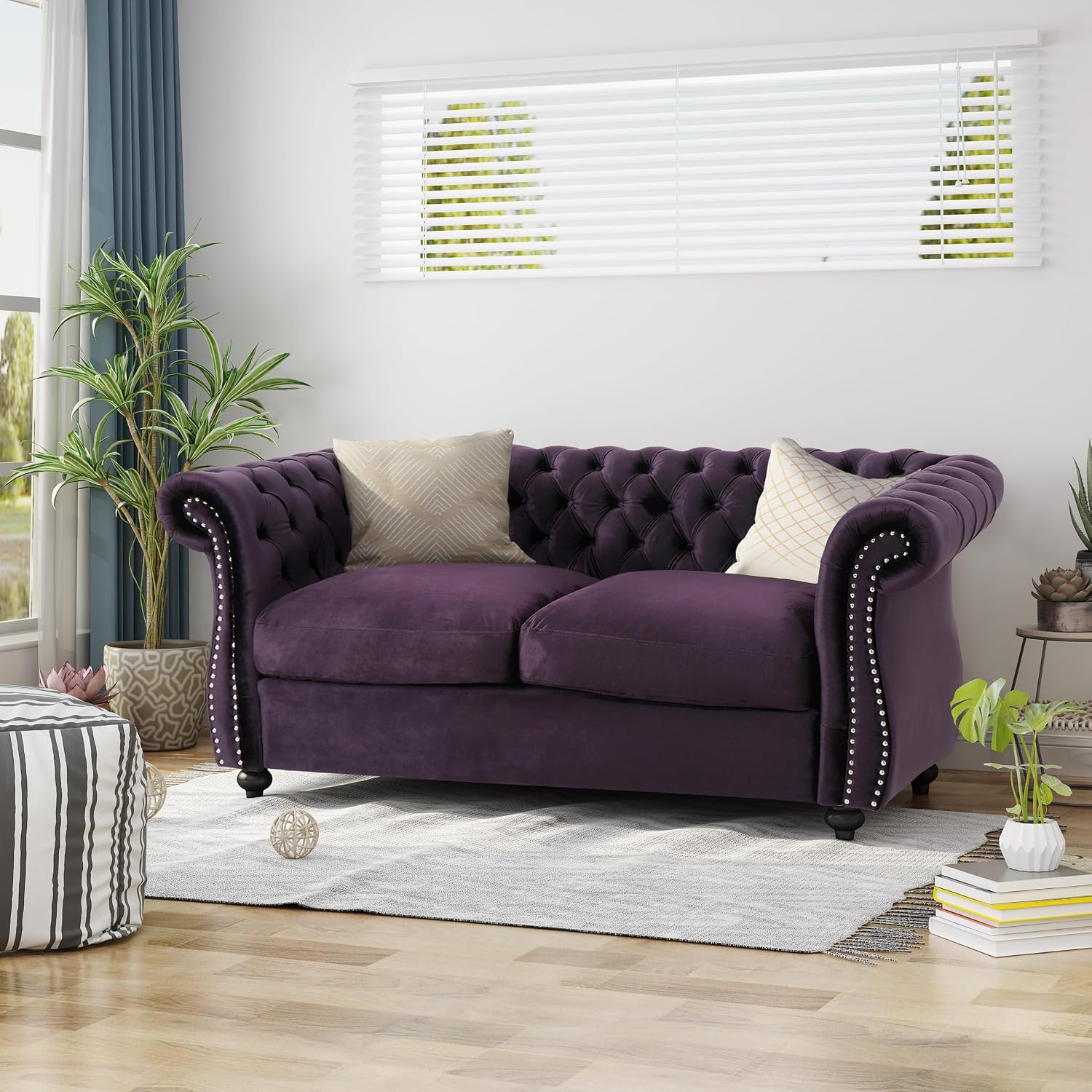 Christopher Knight Home Karen Traditional Chesterfield Loveseat Sofa, BlackBerry and Dark Brown, 61.75 x 33.75 x 27.75