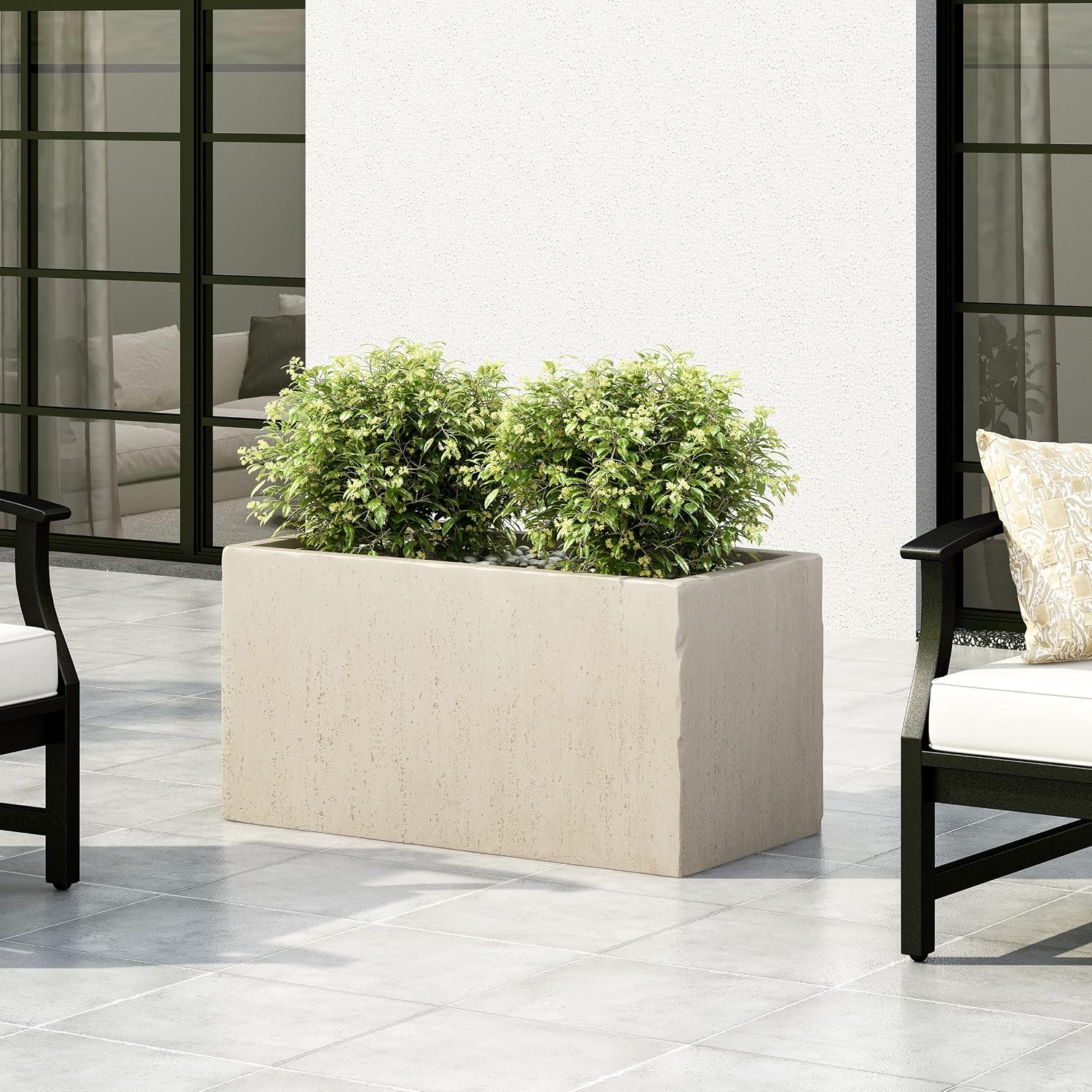 Christopher Knight Home Vanessa Outdoor Modern Large Cast Stone Rectangular Planter, White