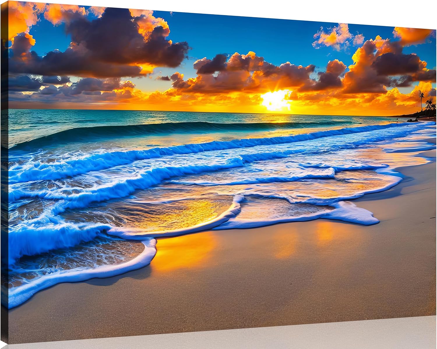 TutuBeer 3 Panel Beach Canvas Wall Art for Home Decor Blue Sea Sunset White Beach Painting the Picture Print on Canvas Seascape the Pictures for Home Decor Decoration,Ready to Hang