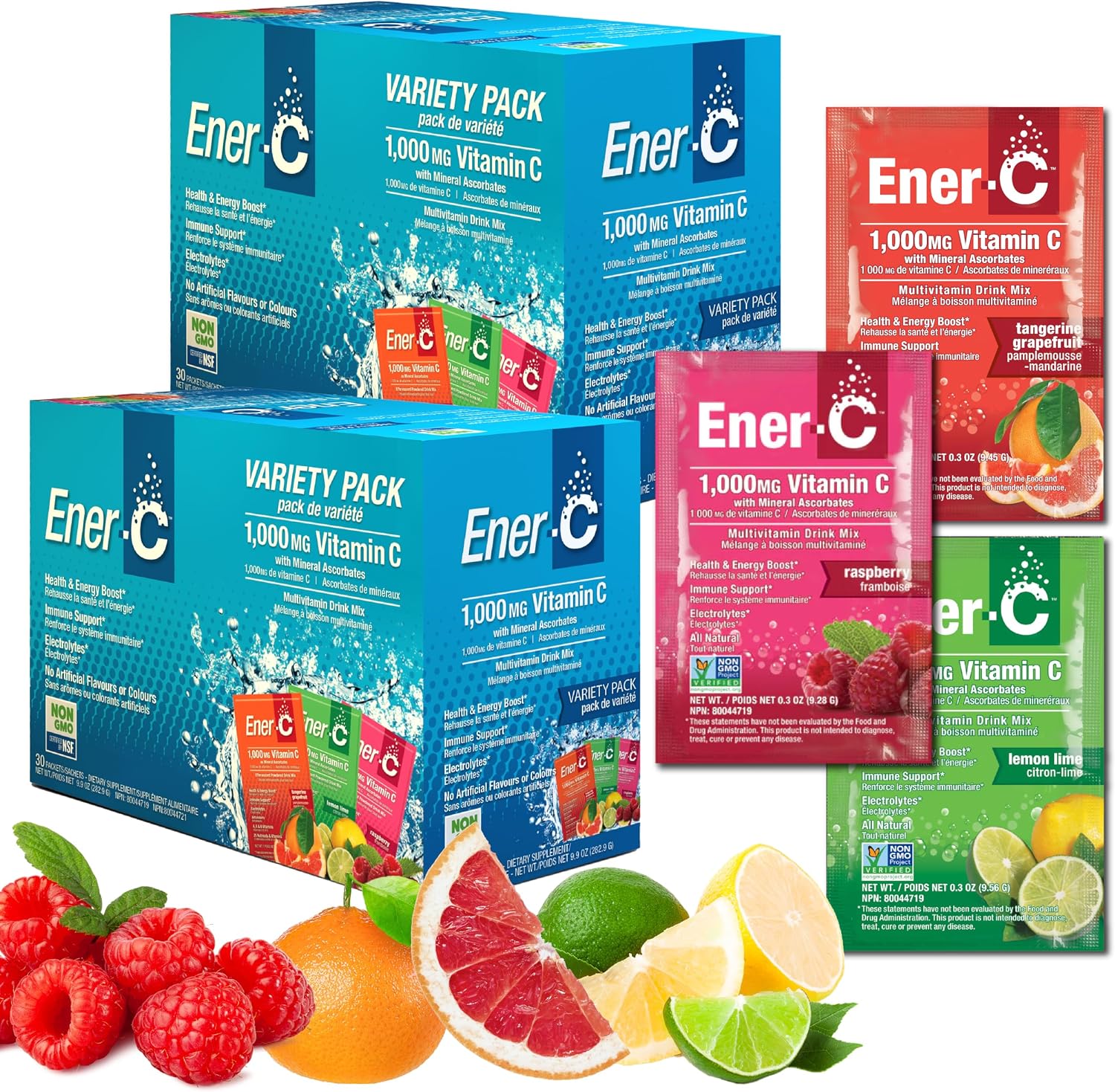 Ener-C Multivitamin Drink Mix, Healthy Energy - Variety Pack, 60 Count | Vitamin Packets for Water, Electrolytes Powder Packets, Vitamin Drink Mix