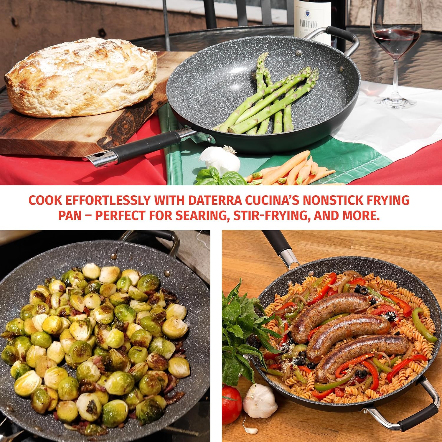 DaTerra Cucina - Ceramic Frying Pan, Induction & Oven, Made In Italy, 9.5" | Made in Italy, Induction Compatible, Oven-Safe up to 450°F, PFAS-free, Ergonomic Handle, Easy Cleanup, Even Heating