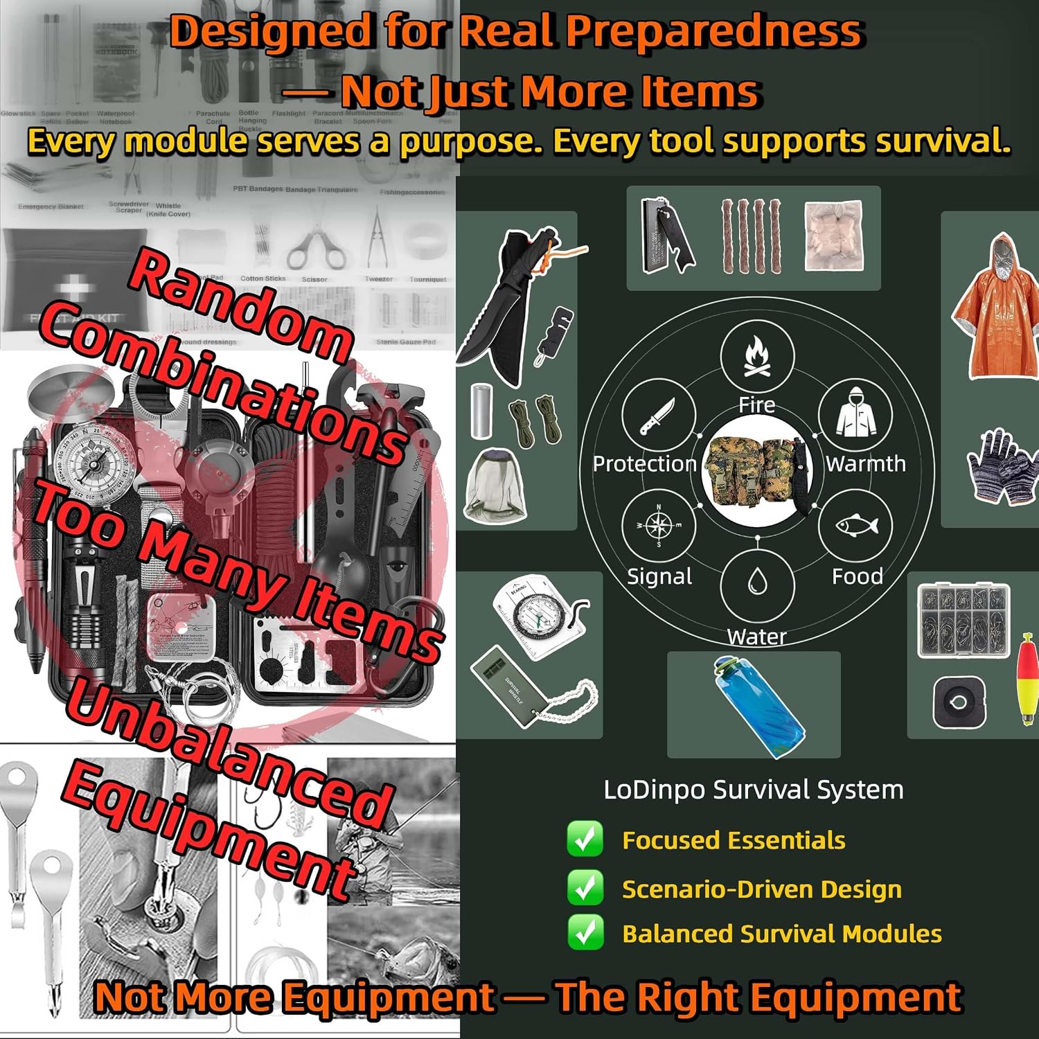 Camping Survival Kit, All in One Outdoor Emergency Gear with Knife, Fire Starter, Fishing Kit, Water Pouch & Compass for Hiking Backpacking Bushcraft Gift for Him
