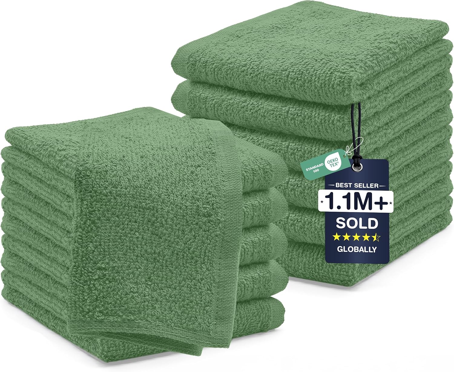 DAN RIVER 24 Pack Cotton Wash Cloths Set for Showering [12x12] White