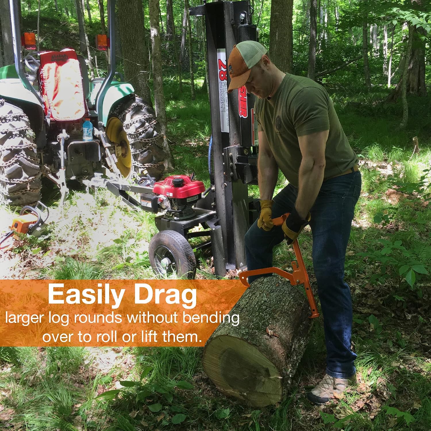 Hauler - 21” Cant Hook Log Roller and Carrier | Orange Powder-Coated Log Hauler Hand Tool for Firewood Harvesting, Brush or Tree Removal. (Patented, Made in USA, With A Warranty)